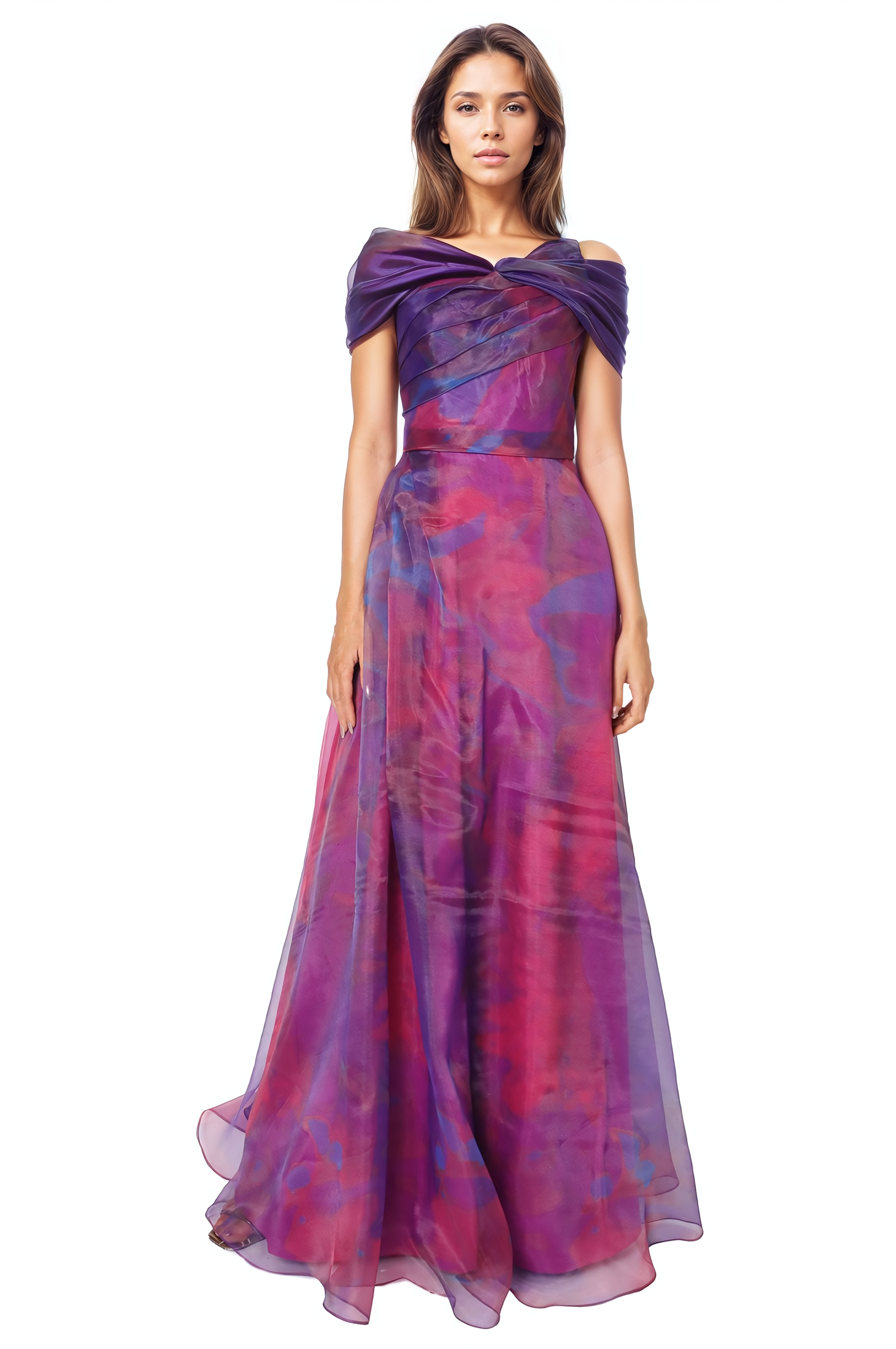 Twisted Off-The-Shoulder Organza Gown Gown Rene Ruiz Collection