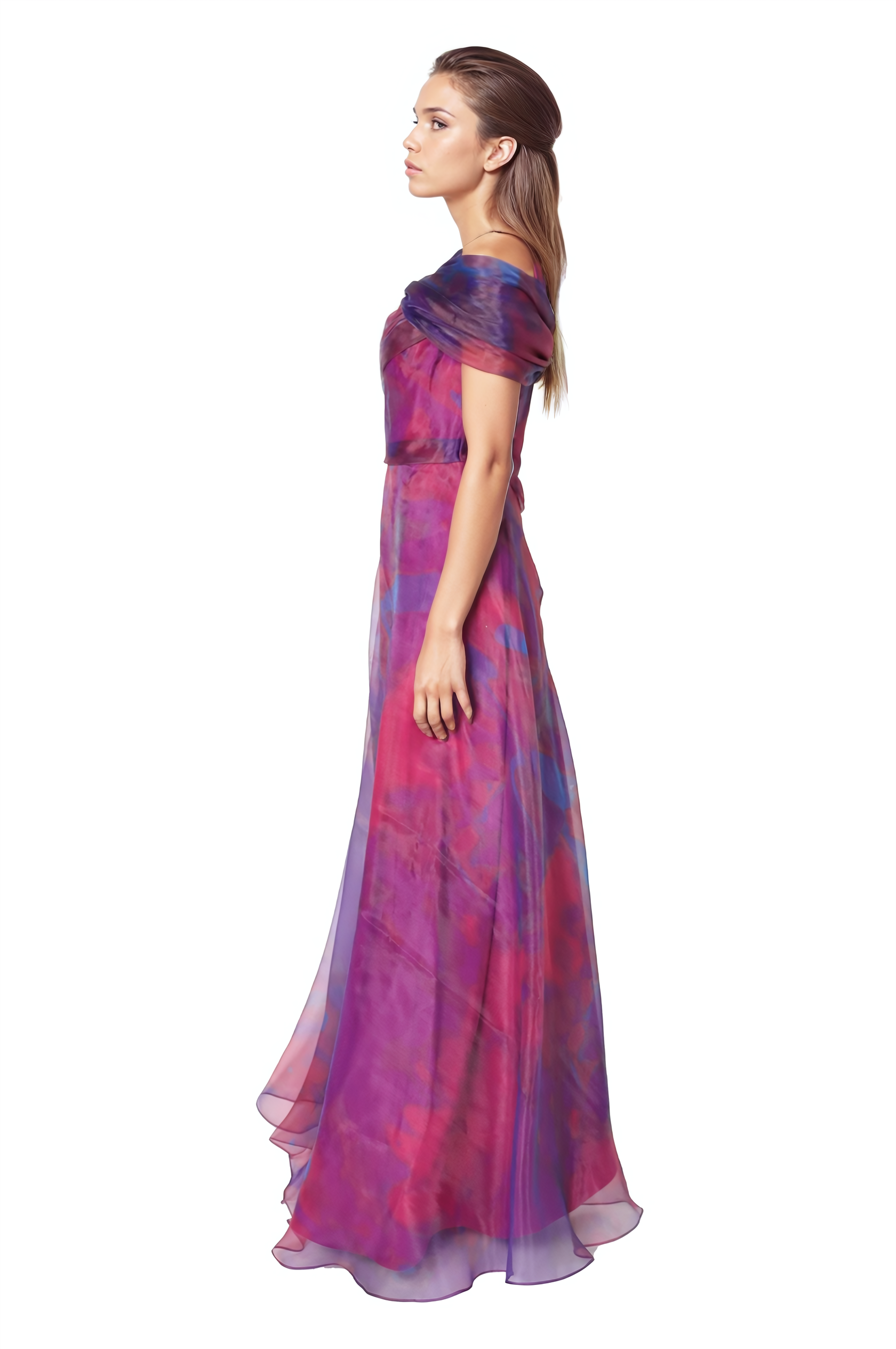 Twisted Off-The-Shoulder Organza Gown Gown Rene Ruiz Collection