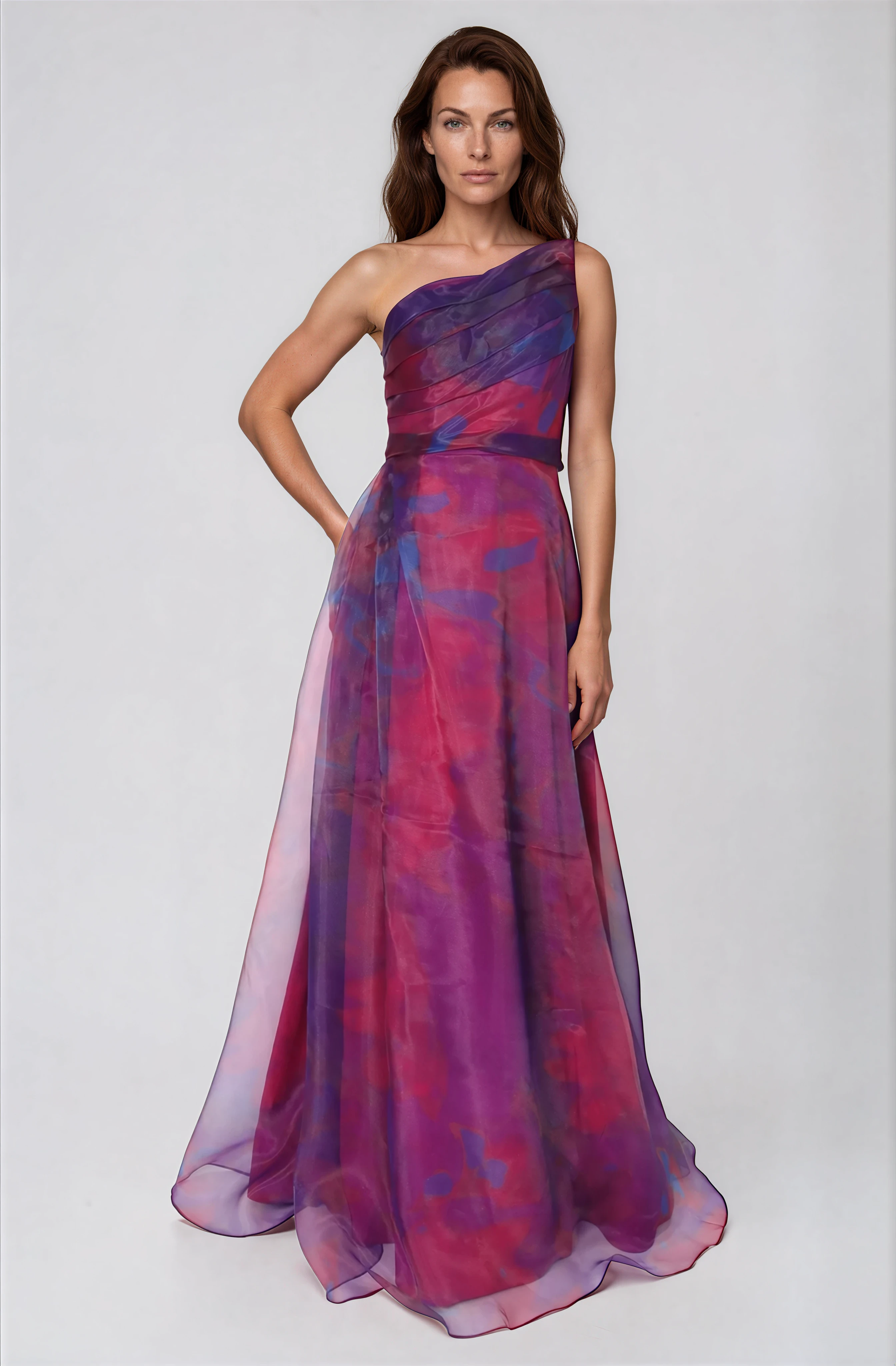 One Shoulder A-line Organza Gown Gown Rene Ruiz Collection