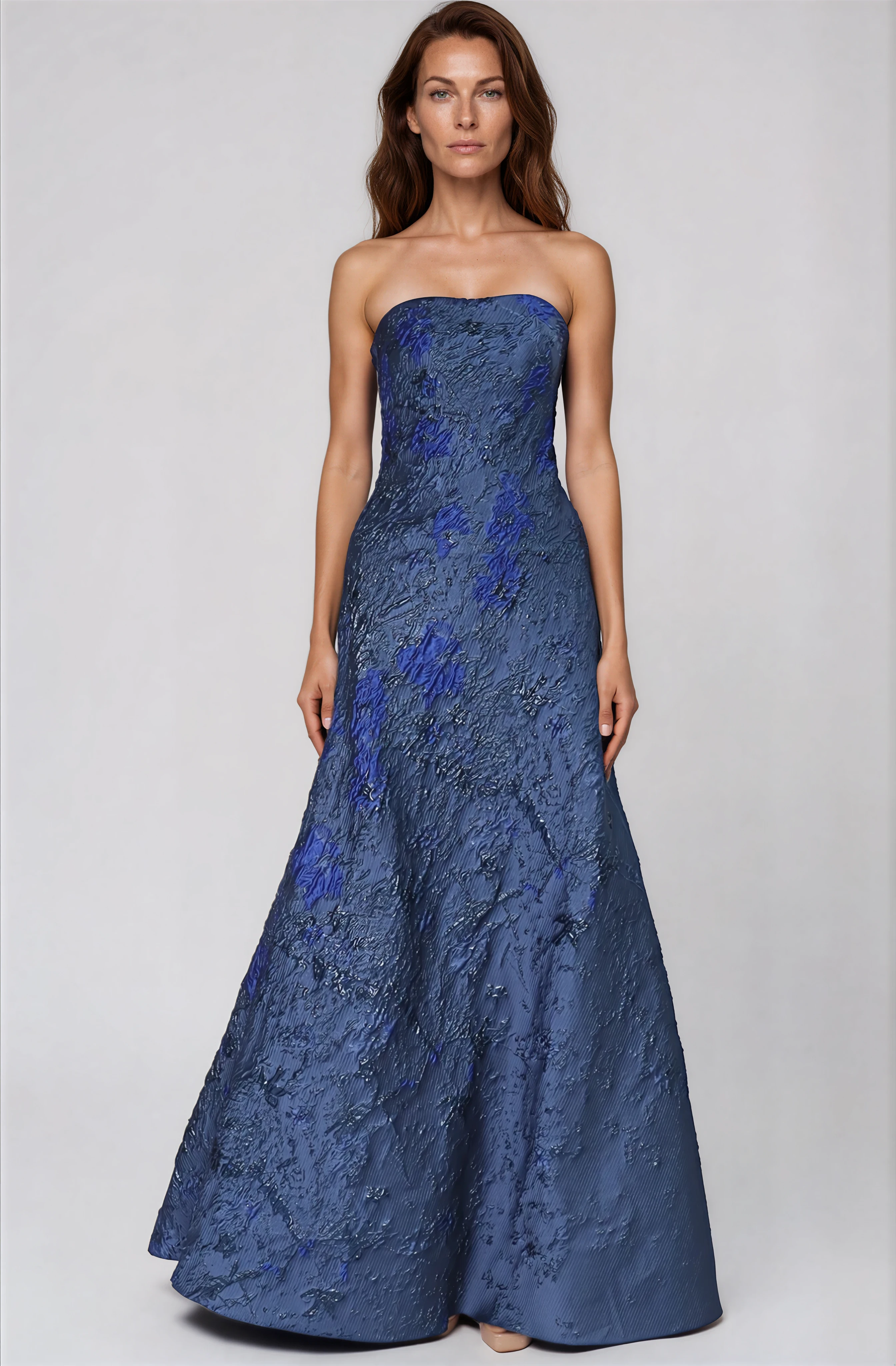 Strapless Brocade A-line Gown Gown Rene Ruiz Collection