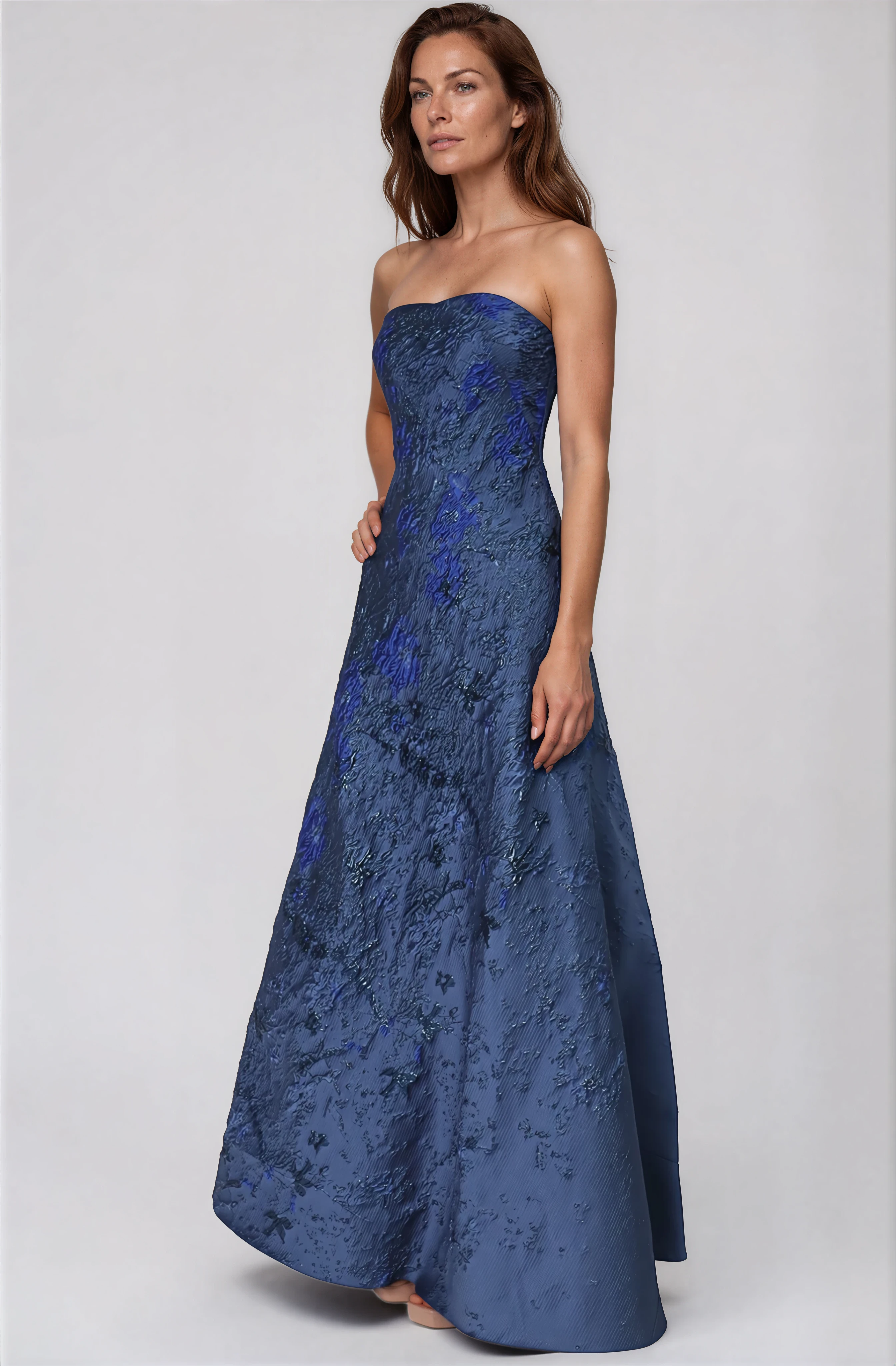 Strapless Brocade A-line Gown Gown Rene Ruiz Collection