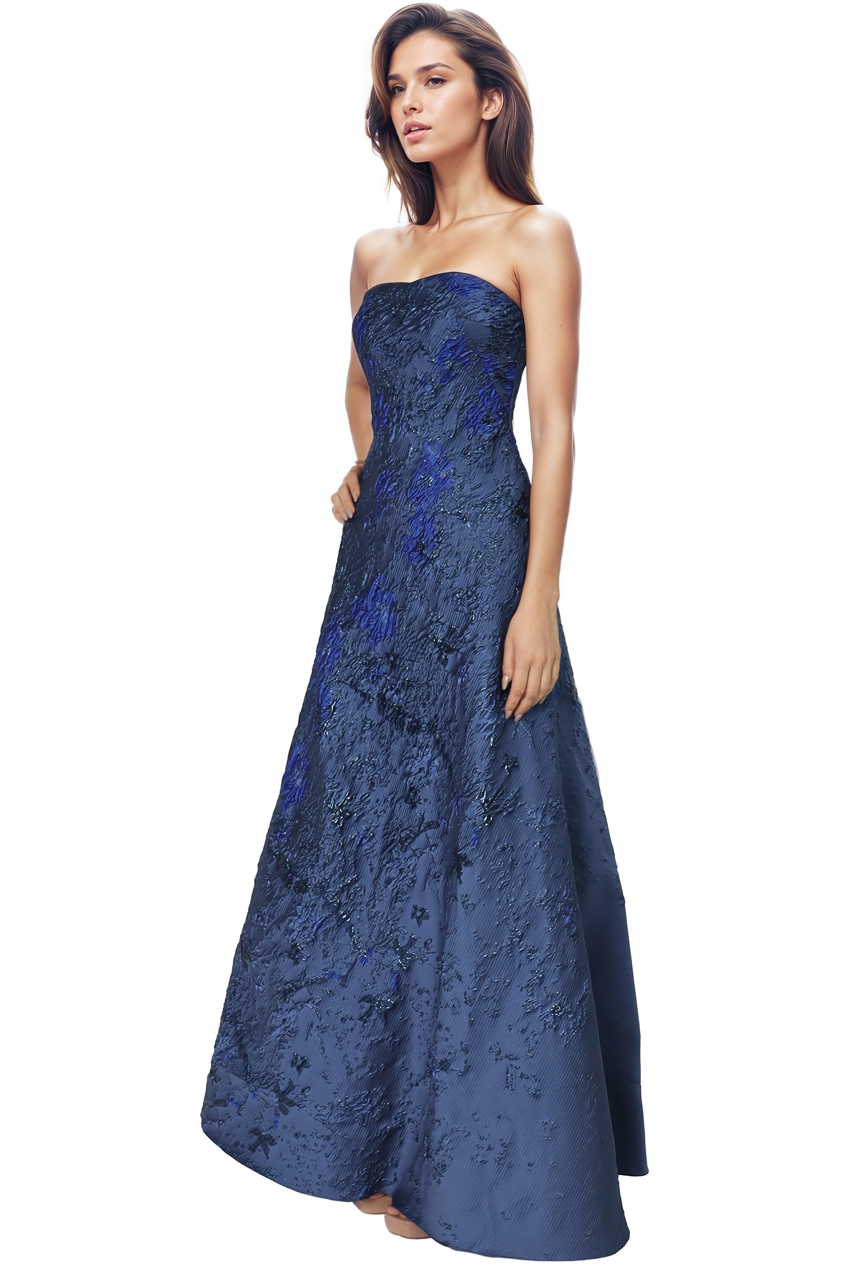 Strapless Brocade A-line Gown Gown Rene Ruiz Collection