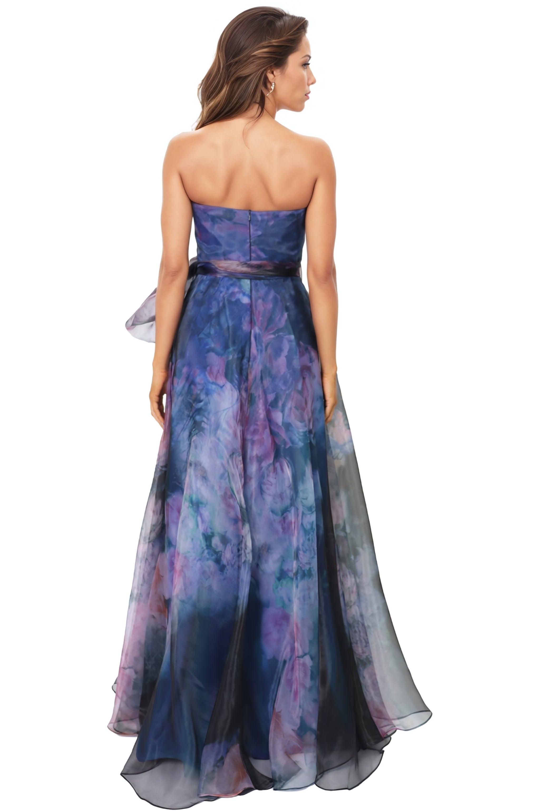 Strapless Organza Gown With Belt Gown Rene Ruiz Collection