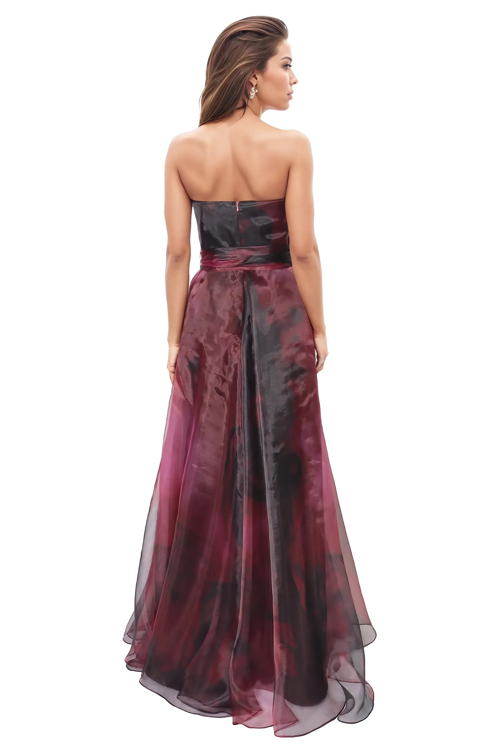 Strapless Organza Gown With Belt Gown Rene Ruiz Collection