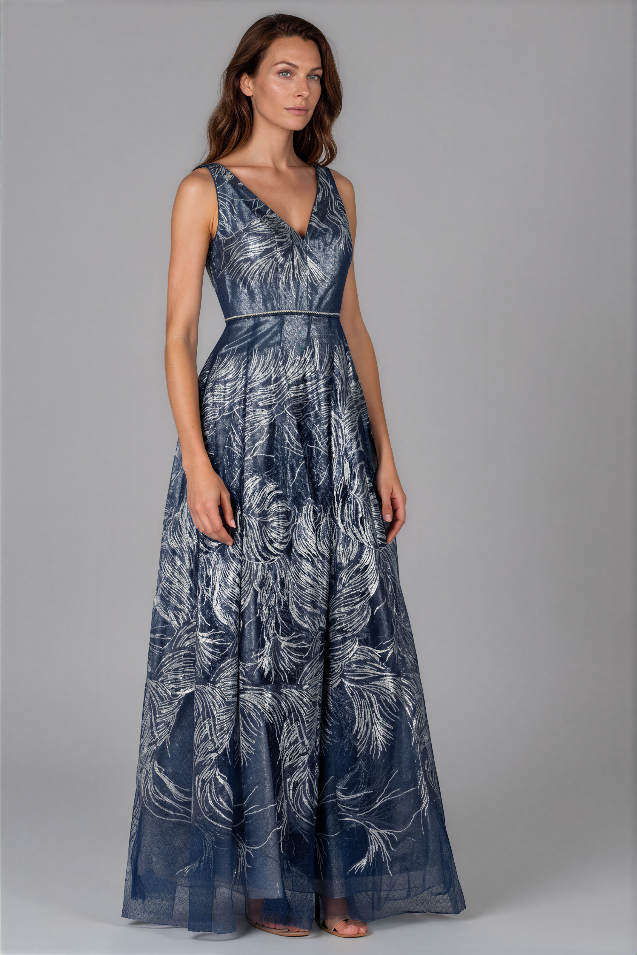 V-Neck Applique Gown Gown Rene Ruiz Collection