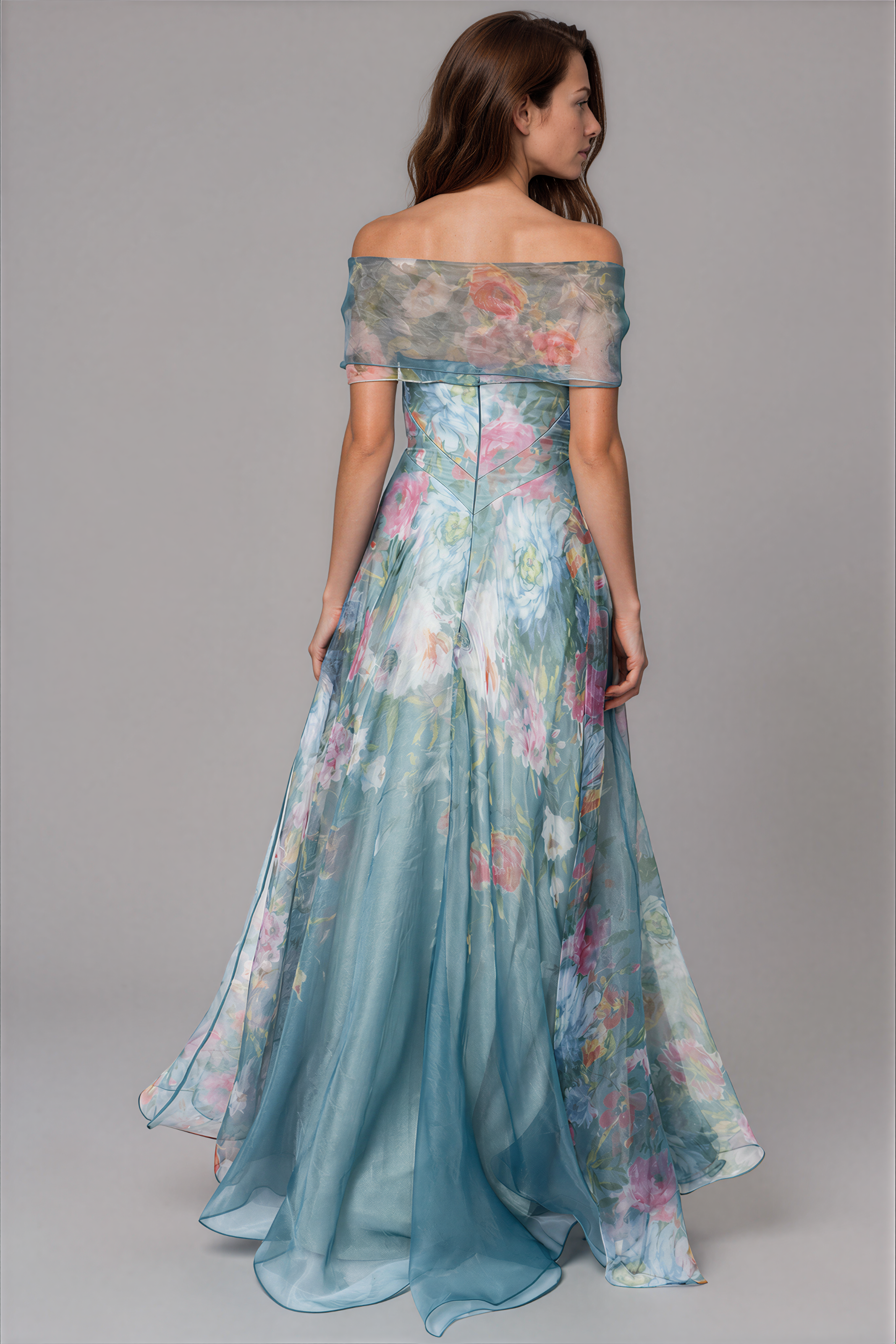 Wrap Sleeve Off The Shoulder Organza Gown Gown Rene Ruiz Collection