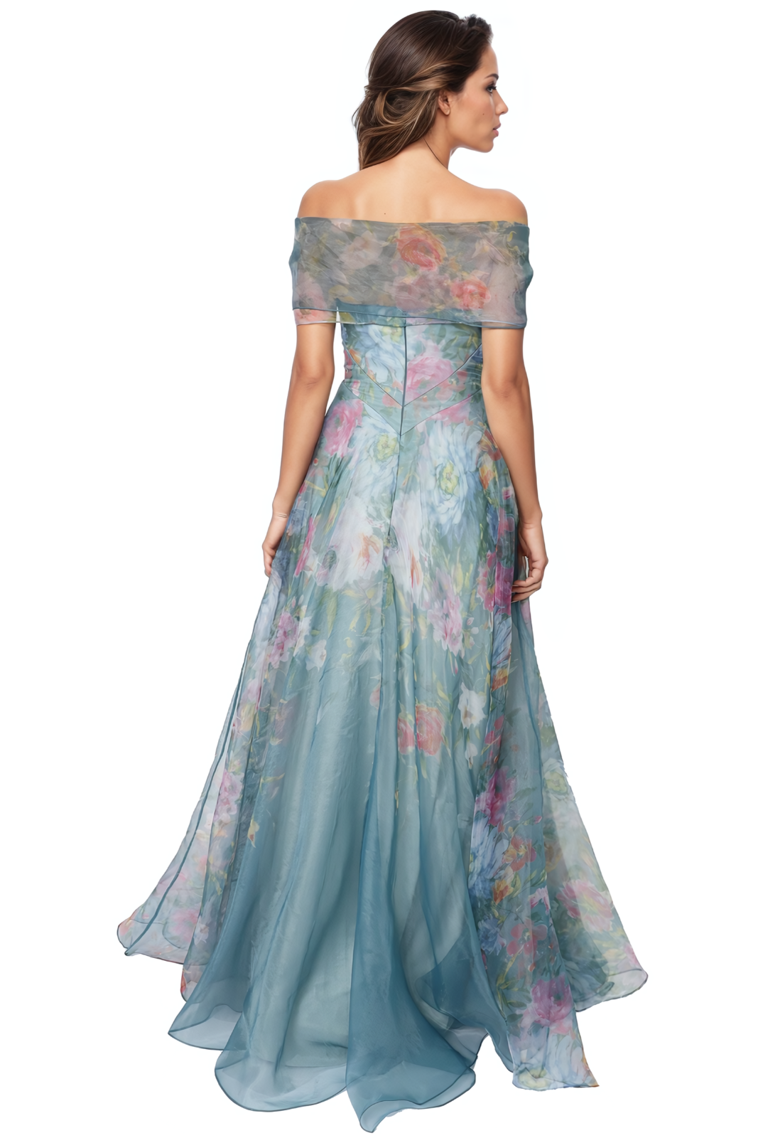 Wrap Sleeve Off The Shoulder Organza Gown Gown Rene Ruiz Collection