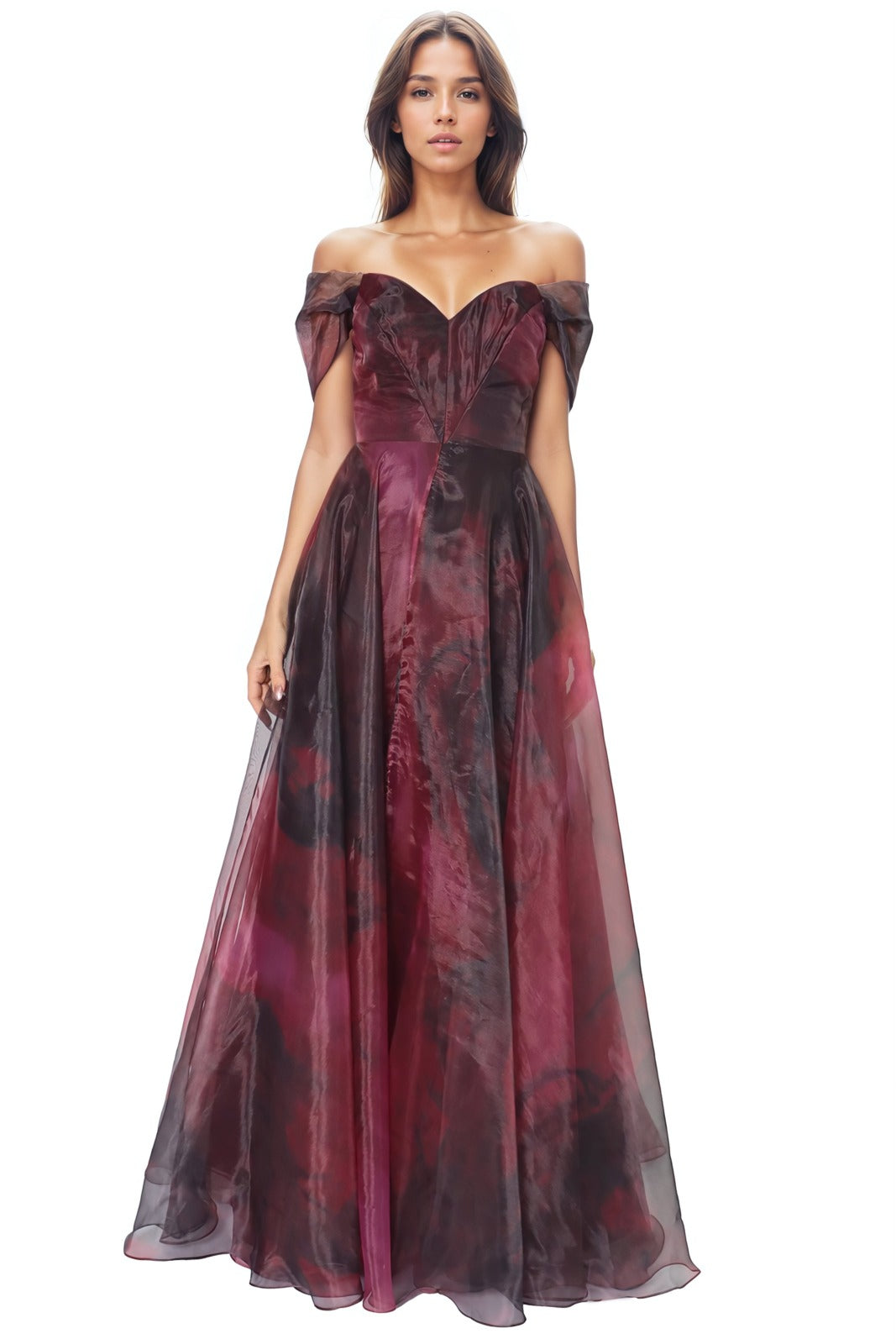 Wrap Sleeve Off The Shoulder Organza Gown Gown Rene Ruiz Collection