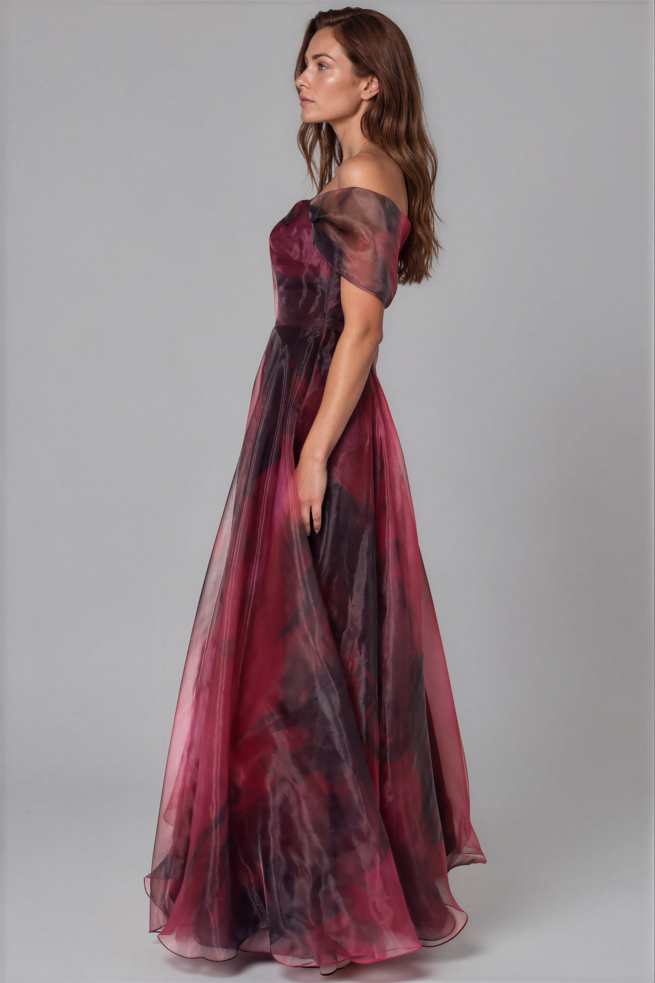 Wrap Sleeve Off The Shoulder Organza Gown Gown Rene Ruiz Collection