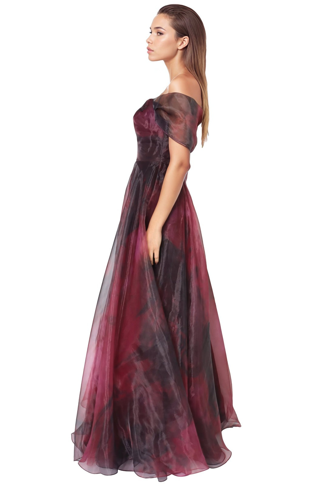 Wrap Sleeve Off The Shoulder Organza Gown Gown Rene Ruiz Collection