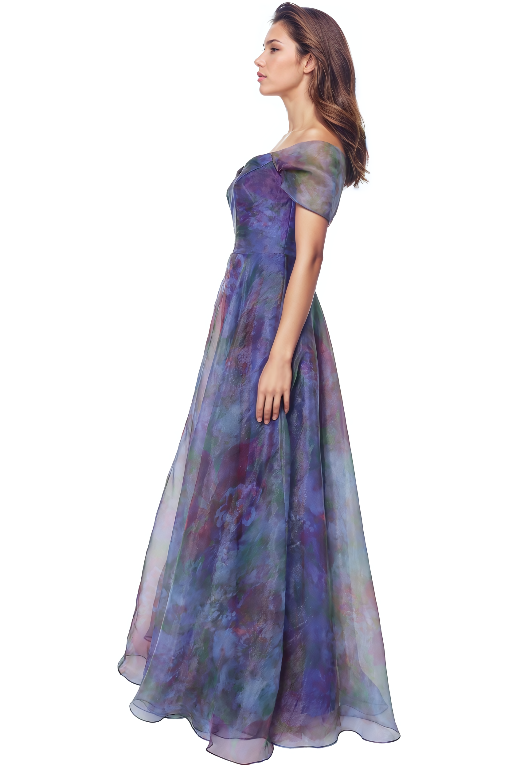 Wrap Sleeve Off The Shoulder Organza Gown Gown Rene Ruiz Collection