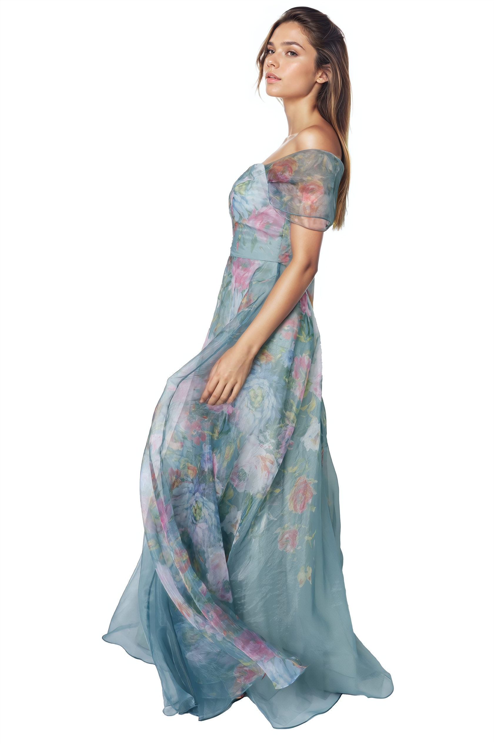 Wrap Sleeve Off The Shoulder Organza Gown Gown Rene Ruiz Collection