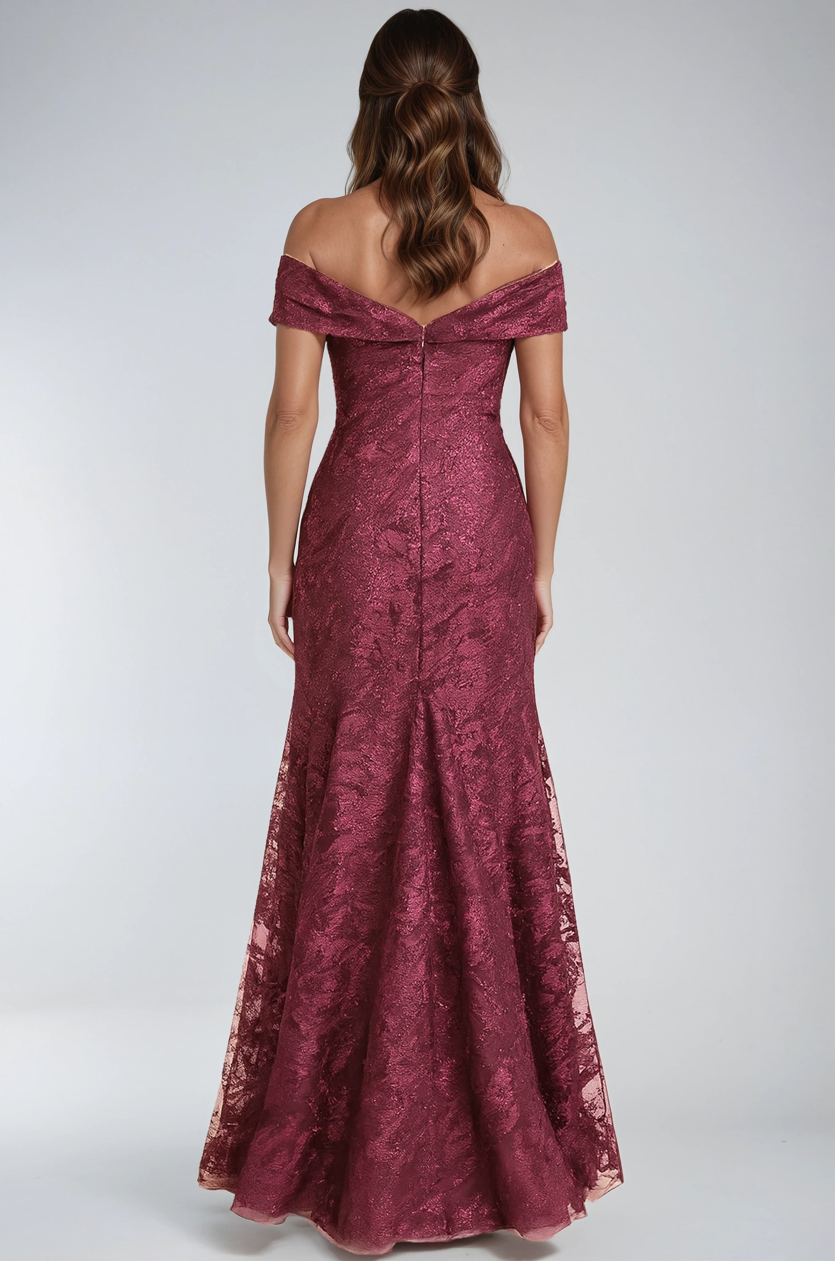 Off The Shoulder Embroidered Fit And Flare Gown