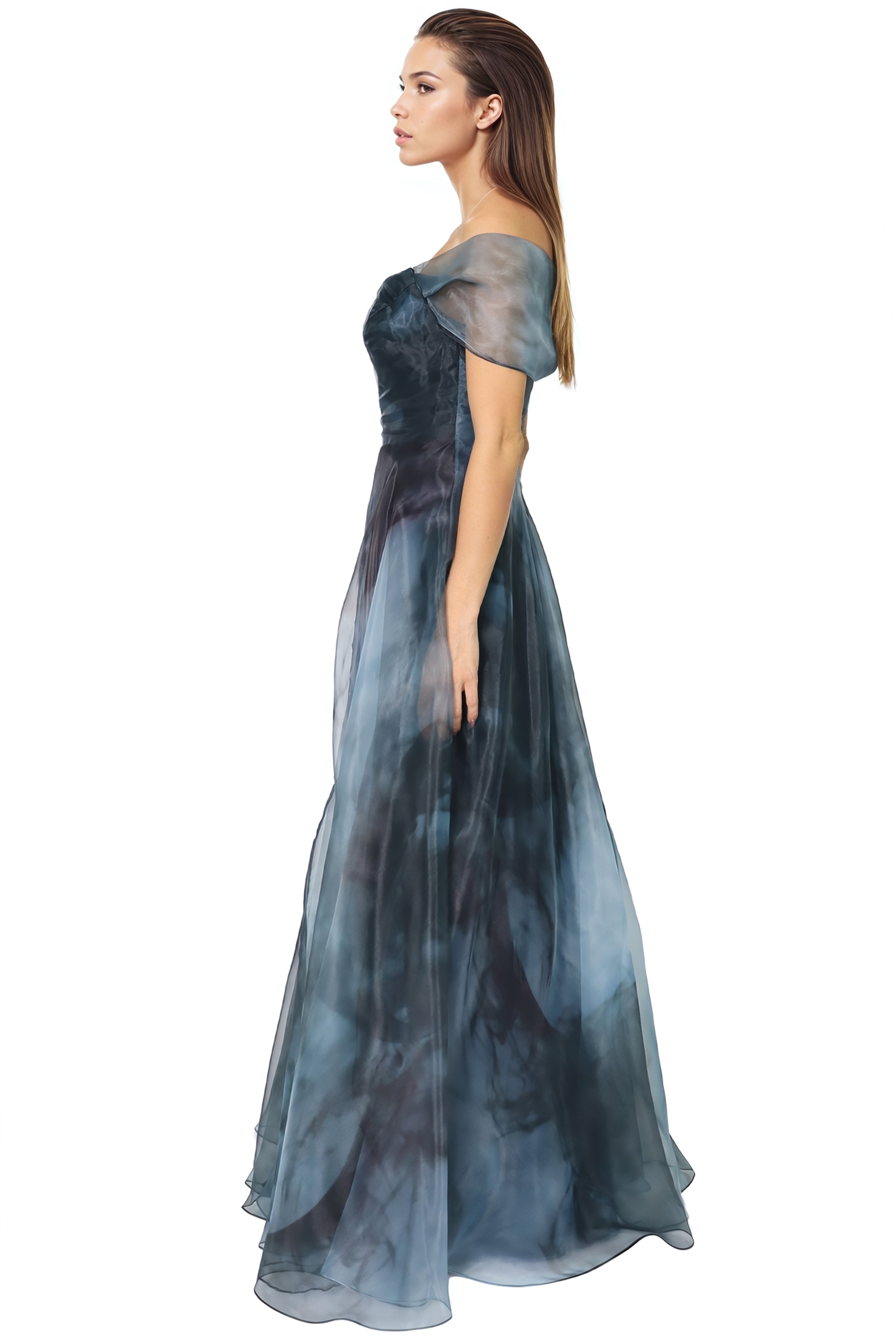 Wrap Sleeve Off The Shoulder Organza Gown Gown Rene Ruiz Collection