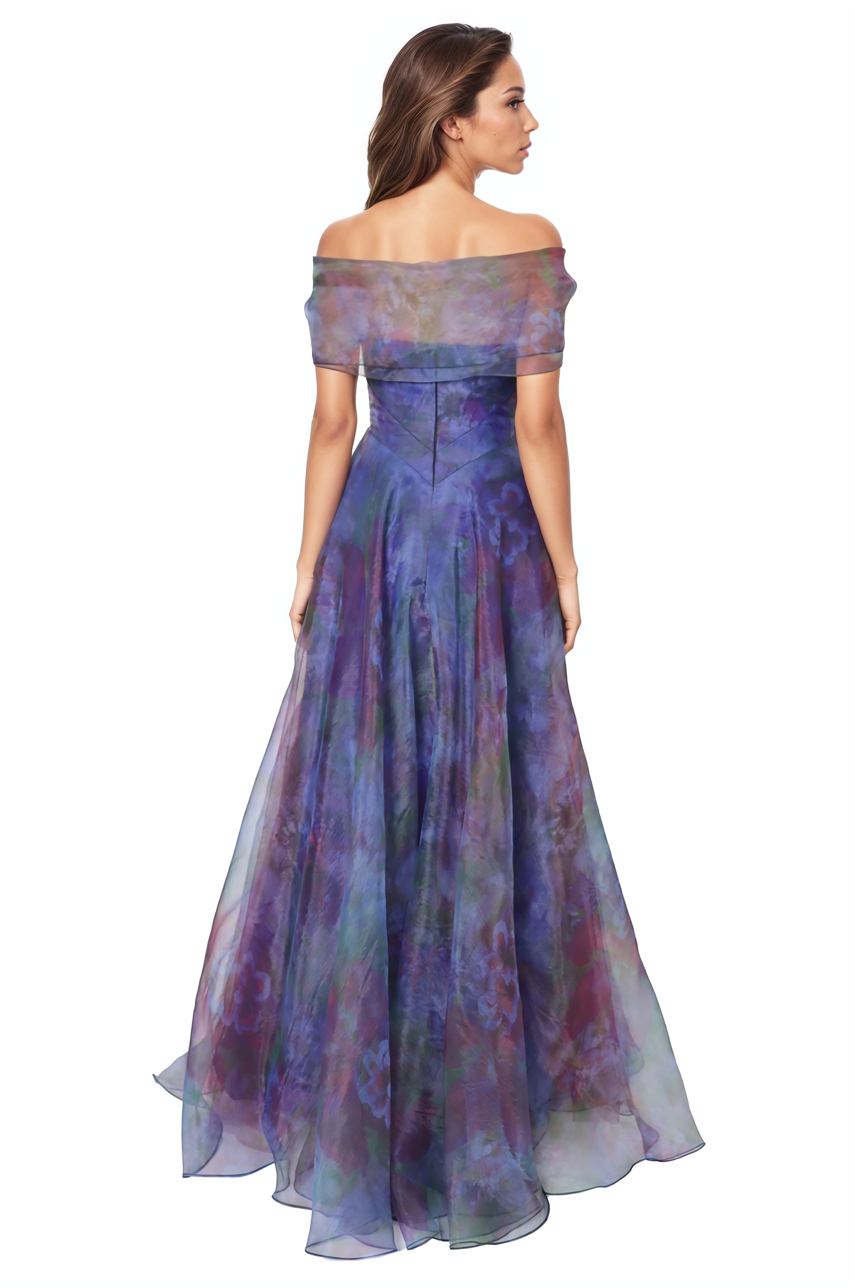 Wrap Sleeve Off The Shoulder Organza Gown Gown Rene Ruiz Collection