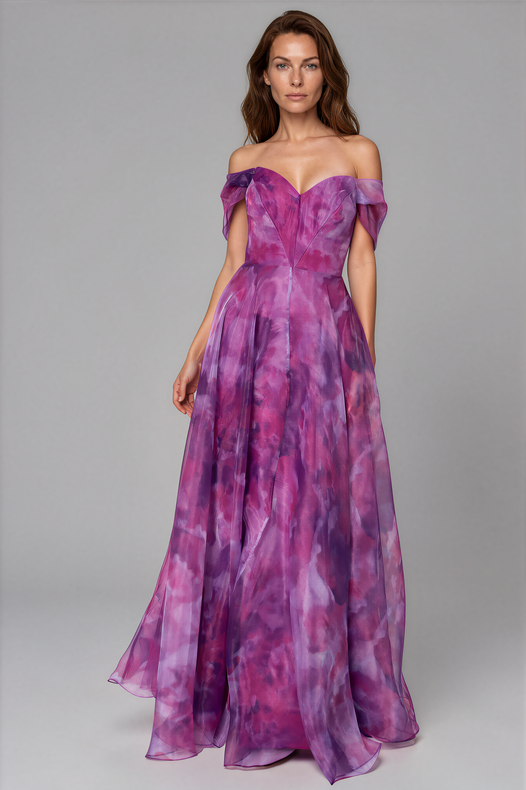 Wrap Sleeve Off The Shoulder Organza Gown Gown Rene Ruiz Collection