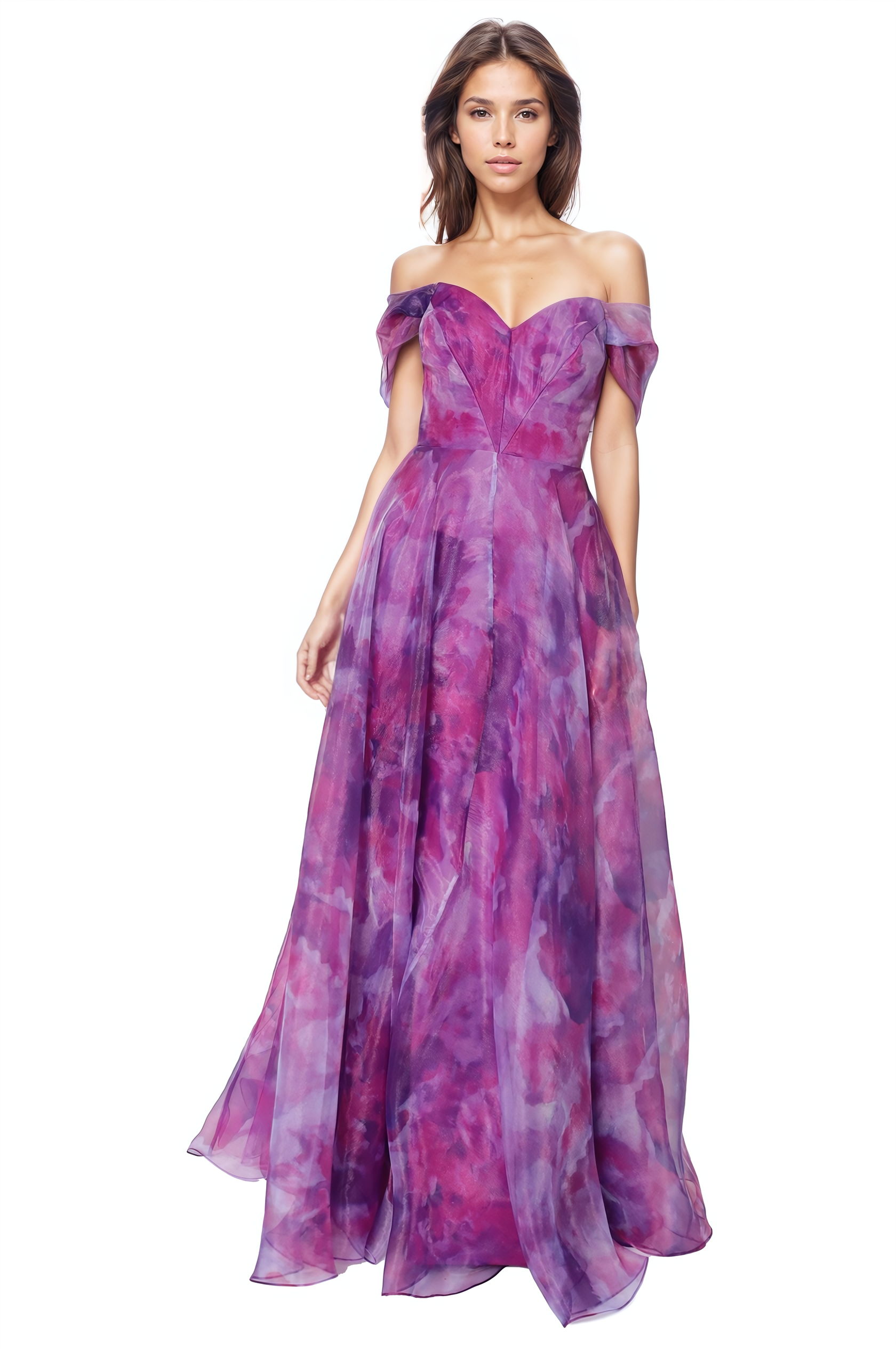 Wrap Sleeve Off The Shoulder Organza Gown Gown Rene Ruiz Collection