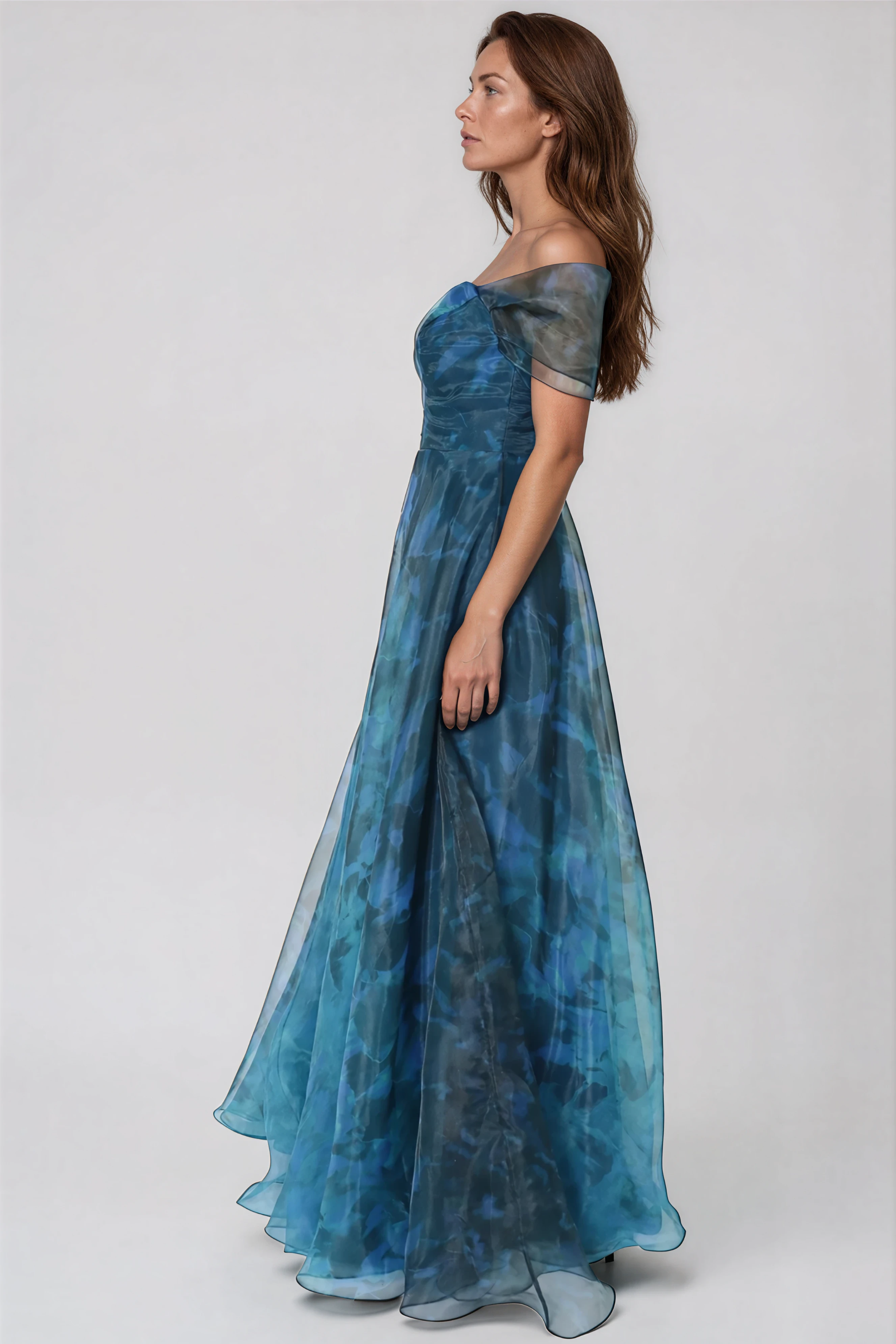 Wrap Sleeve Off The Shoulder Organza Gown Gown Rene Ruiz Collection