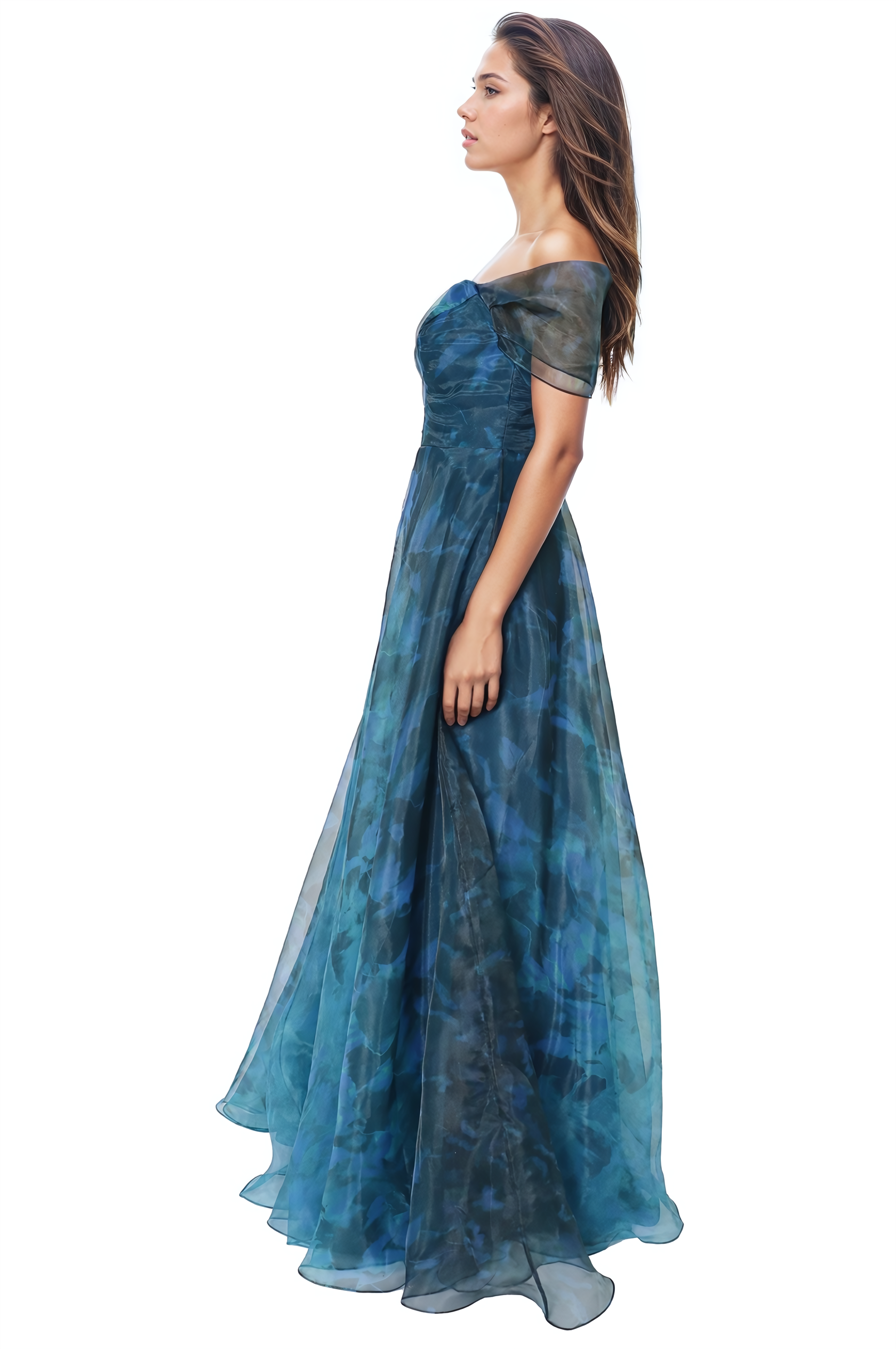 Wrap Sleeve Off The Shoulder Organza Gown Gown Rene Ruiz Collection