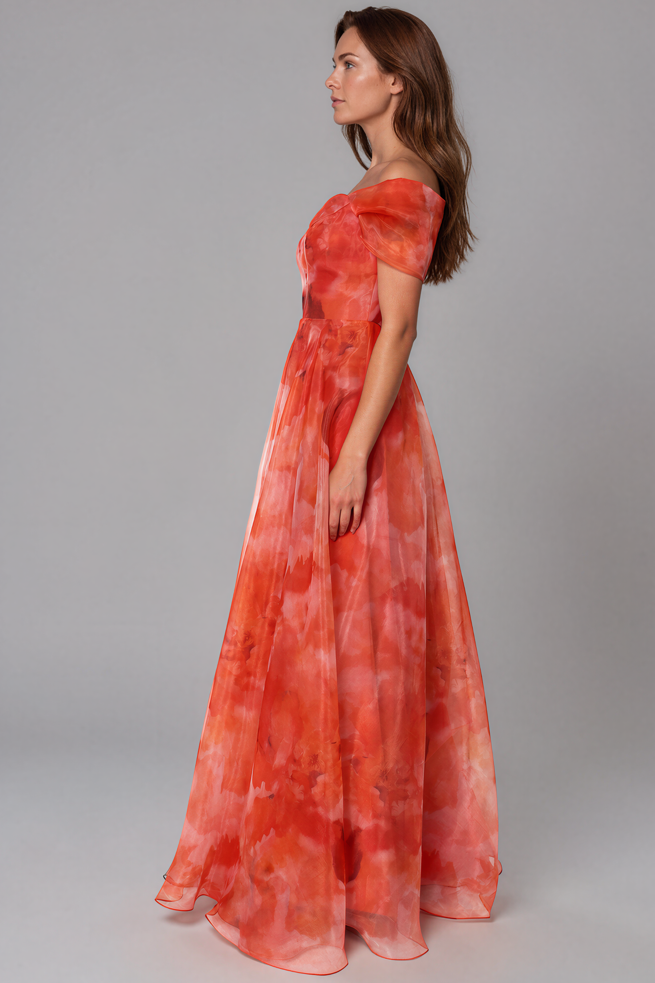 Wrap Sleeve Off The Shoulder Organza Gown