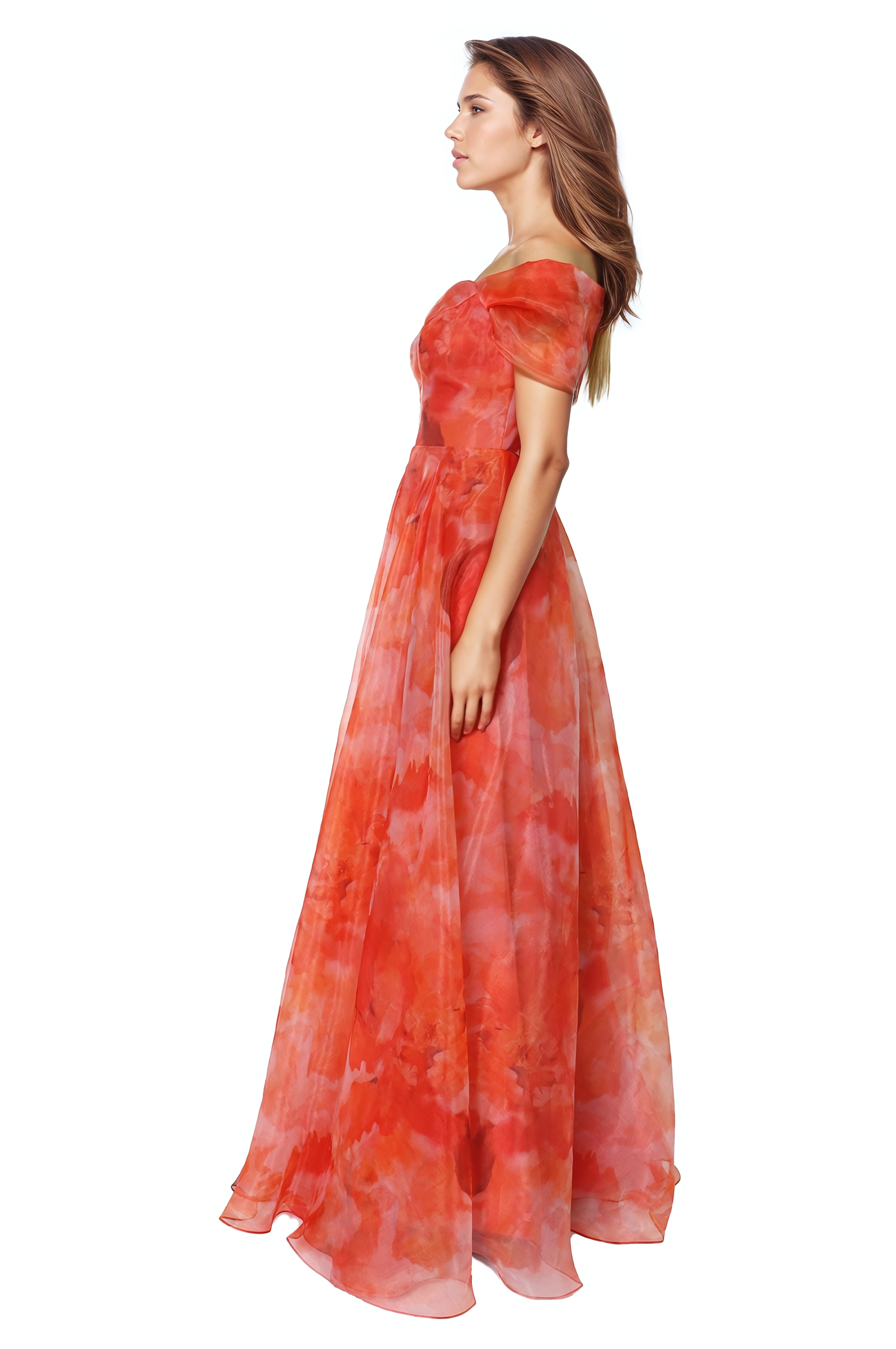 Wrap Sleeve Off The Shoulder Organza Gown Gown Rene Ruiz Collection