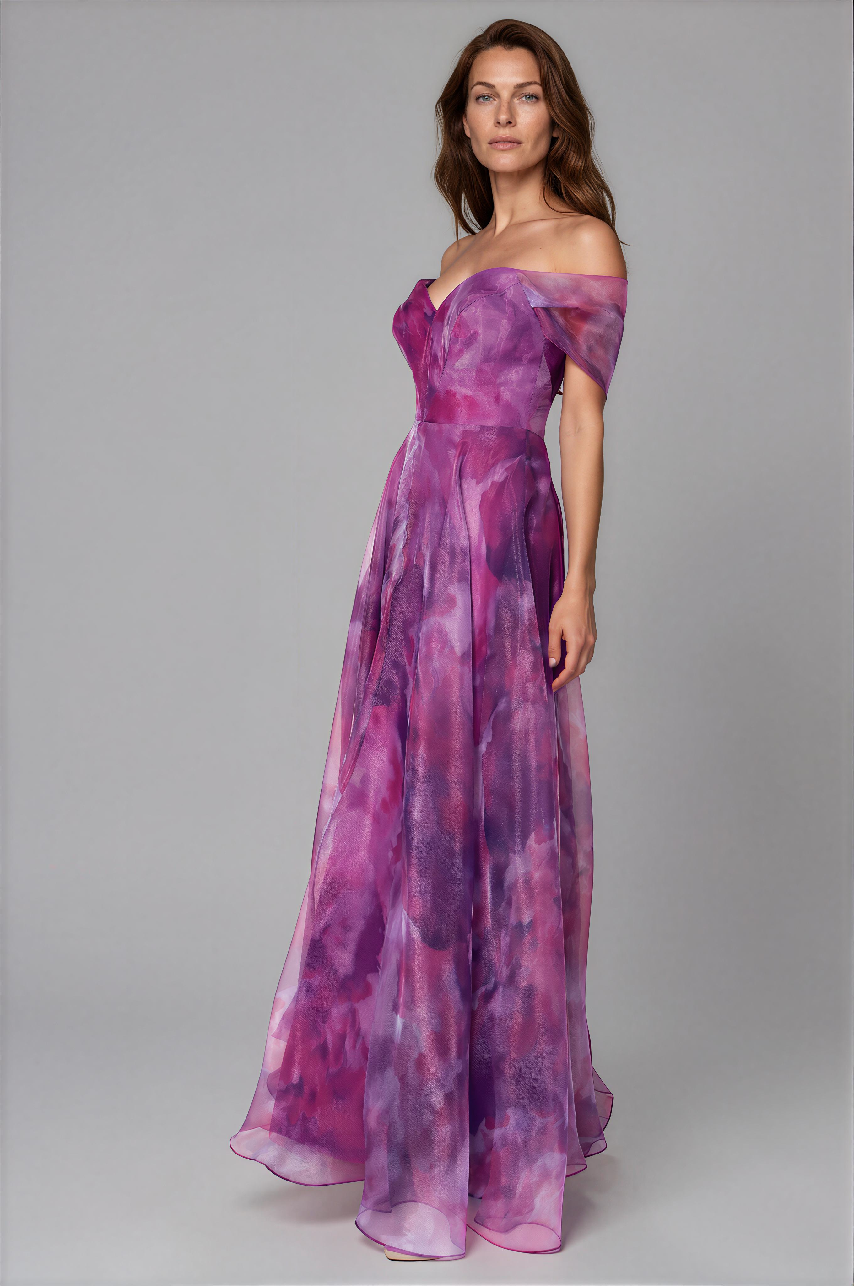 Wrap Sleeve Off The Shoulder Organza Gown Gown Rene Ruiz Collection