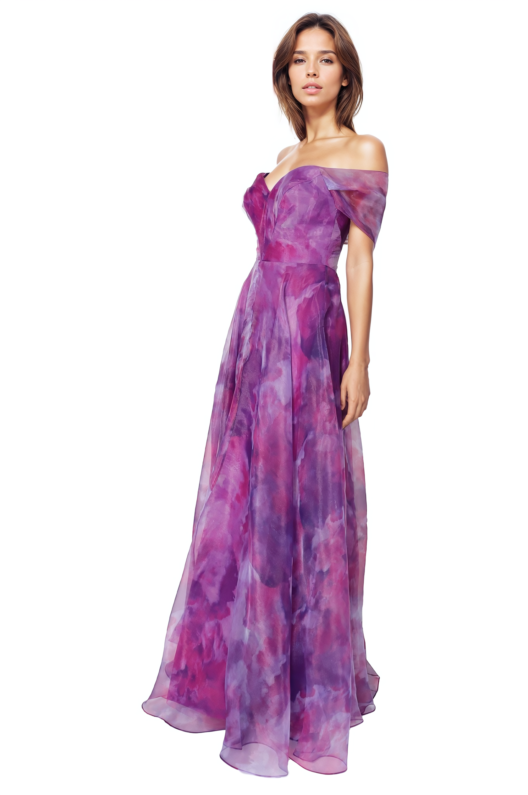 Wrap Sleeve Off The Shoulder Organza Gown Gown Rene Ruiz Collection