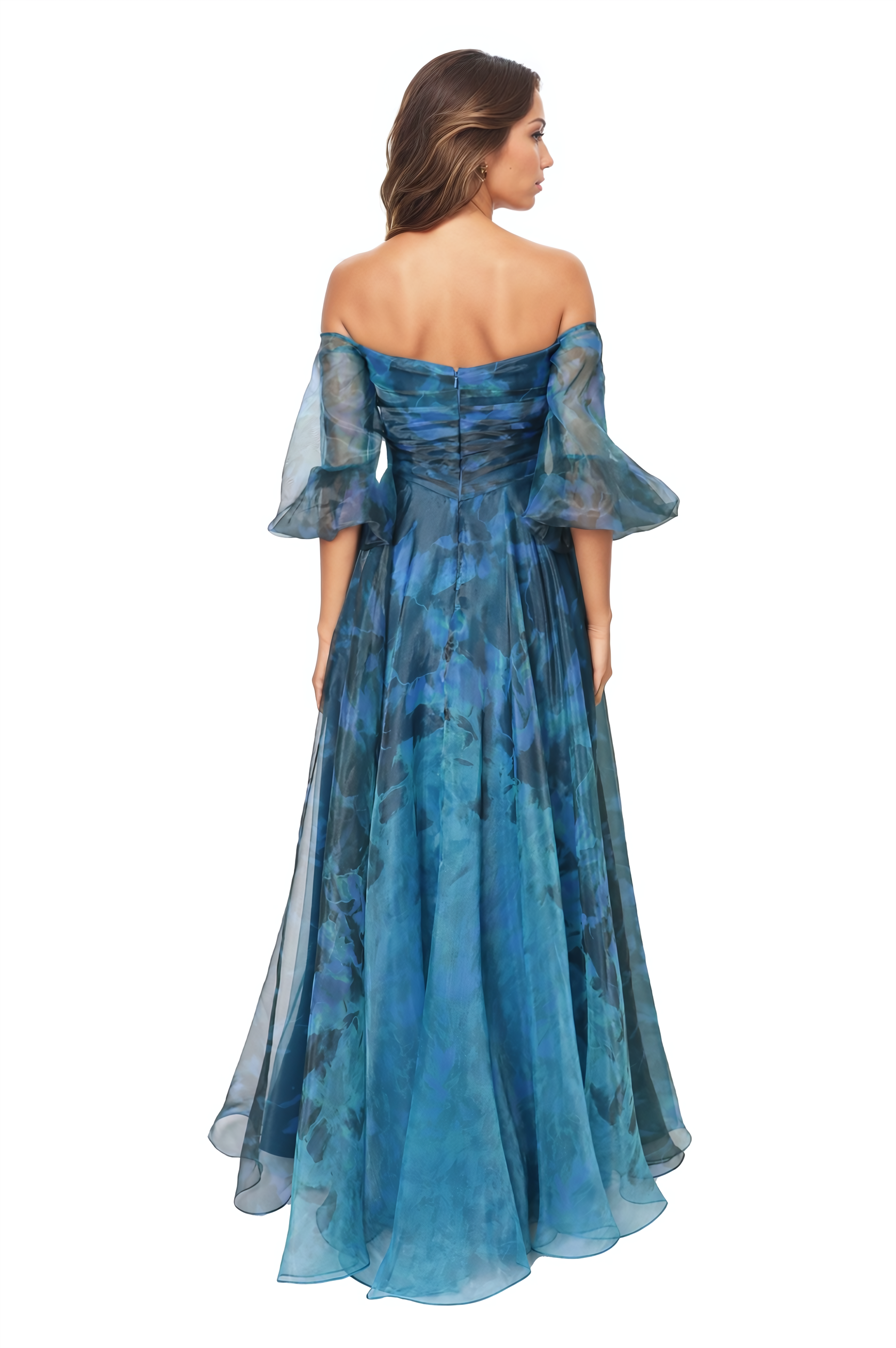 3/4 Puff Sleeve Organza Gown Gown Rene Ruiz Collection