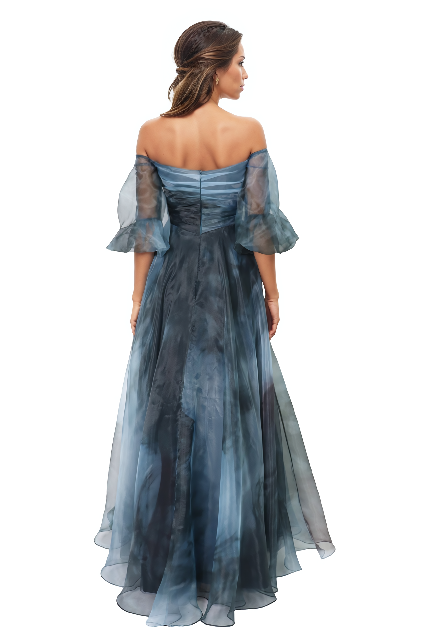 3/4 Puff Sleeve Organza Gown Gown Rene Ruiz Collection