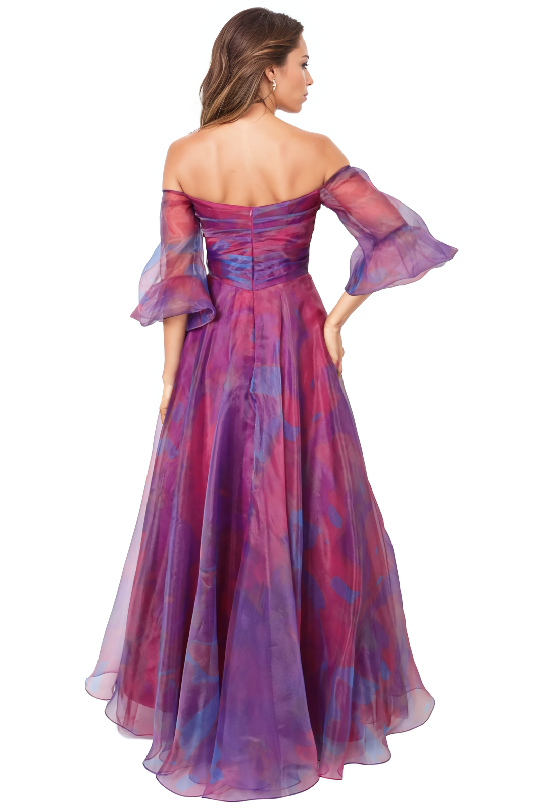 3/4 Puff Sleeve Organza Gown Gown Rene Ruiz Collection