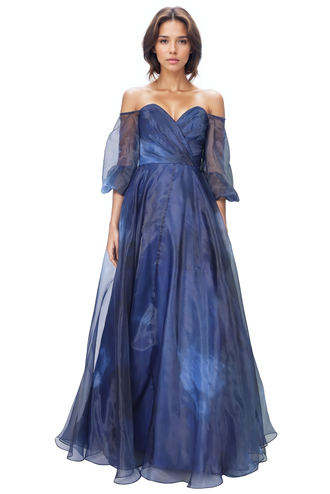 3/4 Puff Sleeve Organza Gown Gown Rene Ruiz Collection