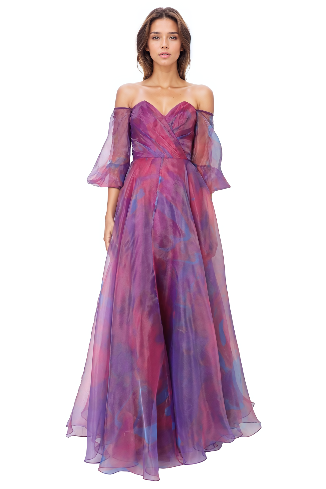 3/4 Puff Sleeve Organza Gown Gown Rene Ruiz Collection