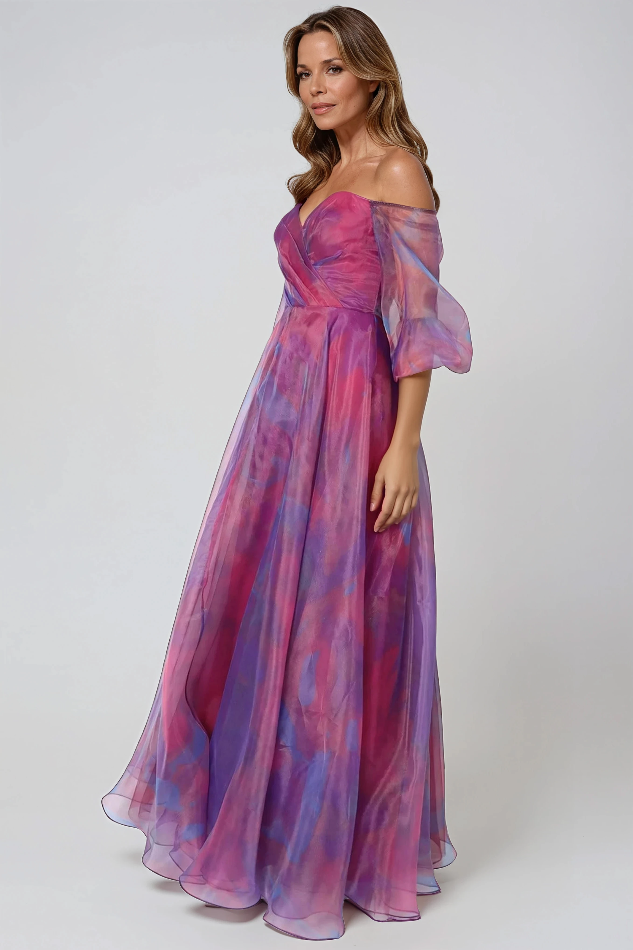 3/4 Puff Sleeve Organza Gown Gown Rene Ruiz Collection