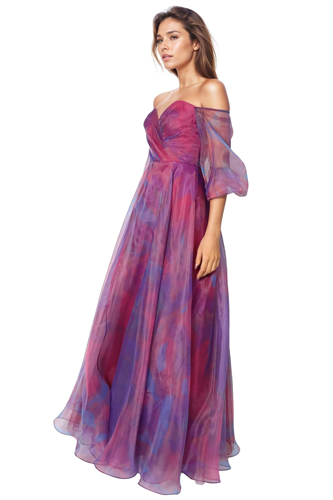 3/4 Puff Sleeve Organza Gown Gown Rene Ruiz Collection