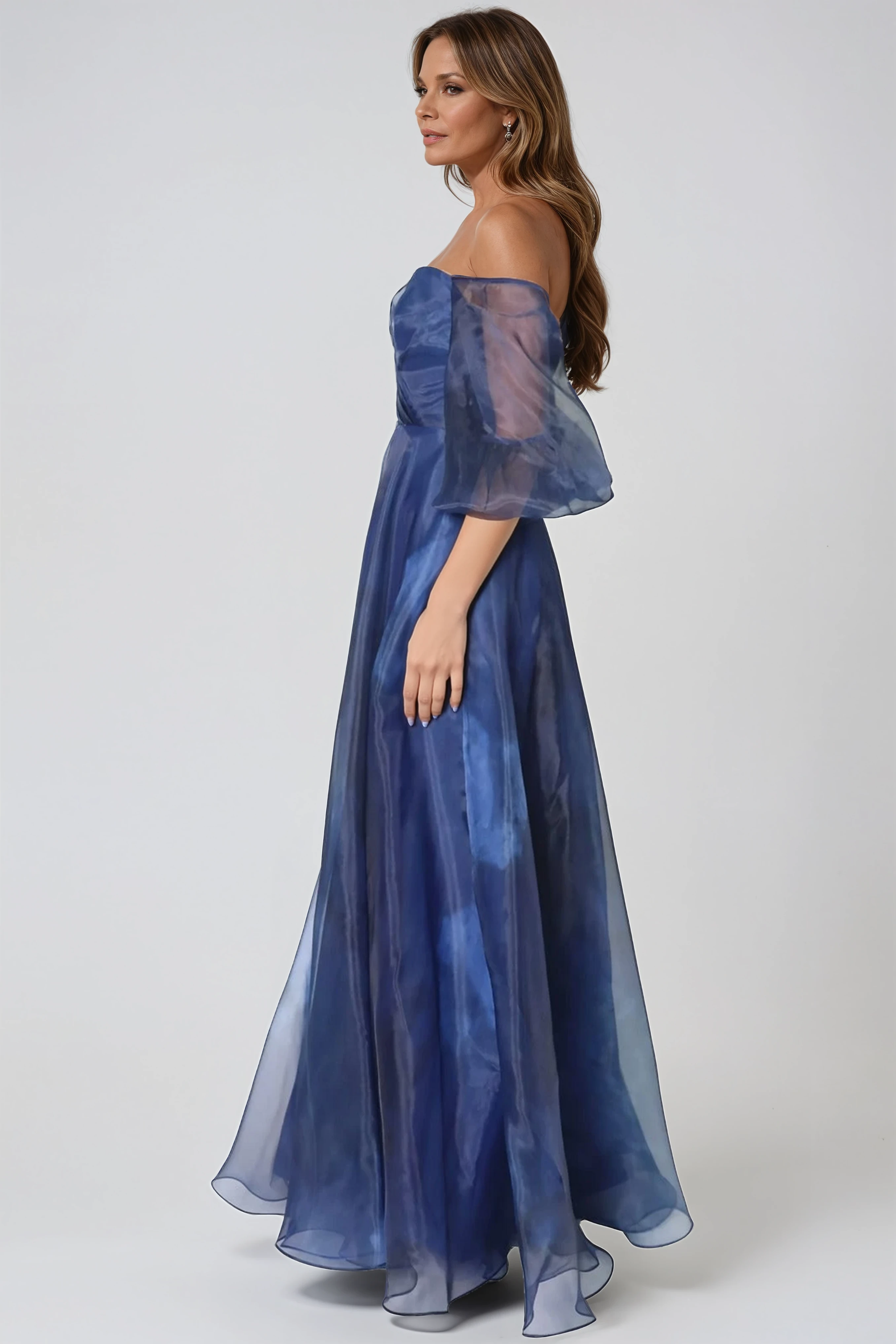 3/4 Puff Sleeve Organza Gown Gown Rene Ruiz Collection