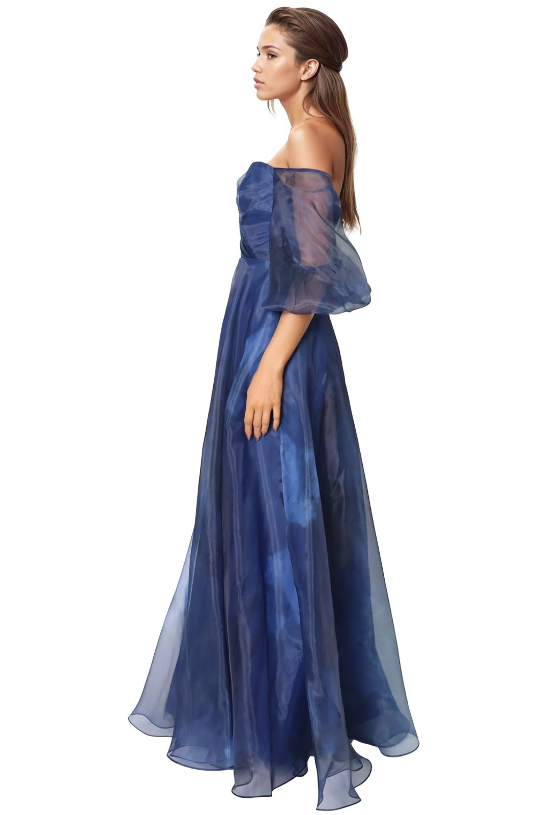 3/4 Puff Sleeve Organza Gown Gown Rene Ruiz Collection