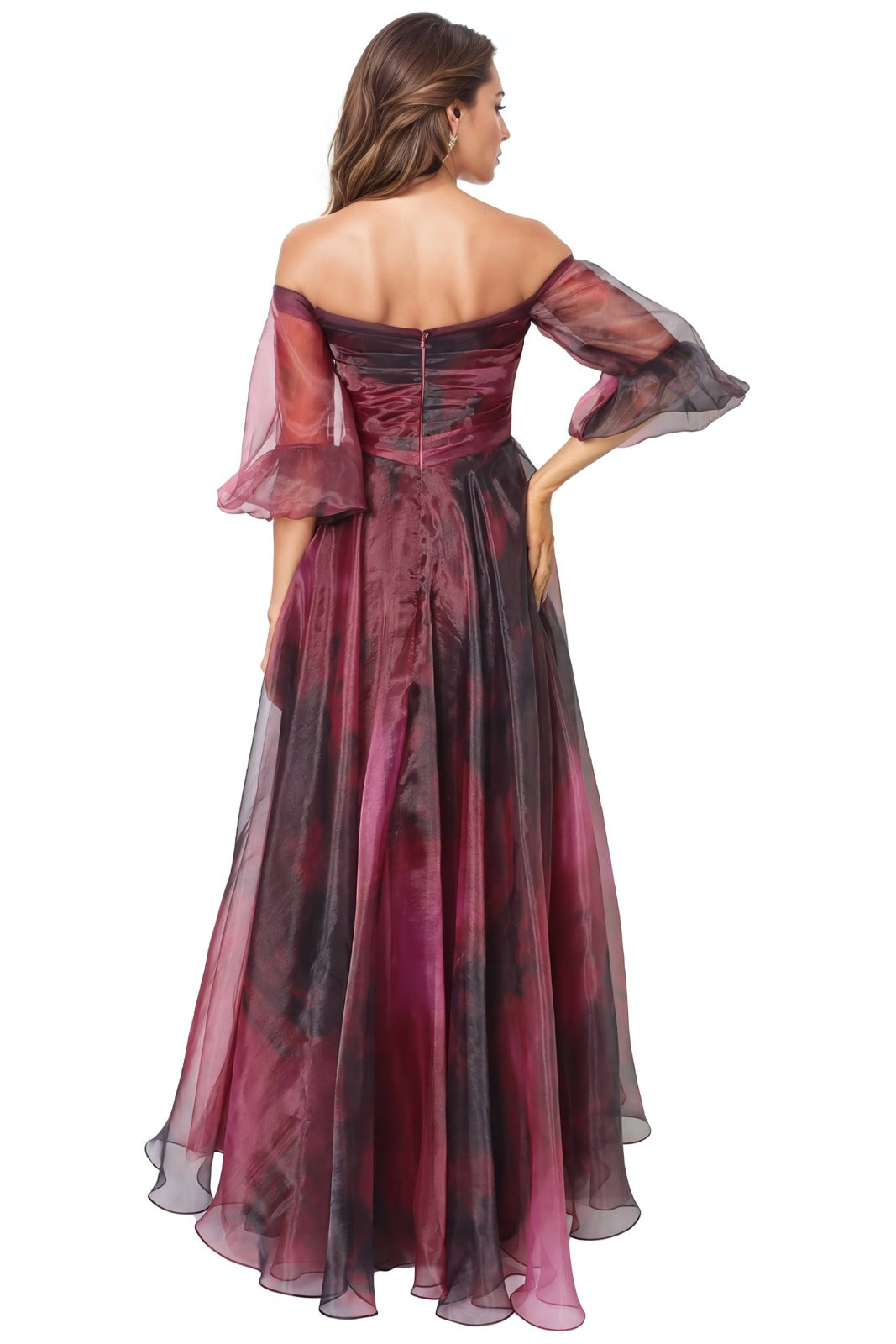 3/4 Puff Sleeve Organza Gown Gown Rene Ruiz Collection