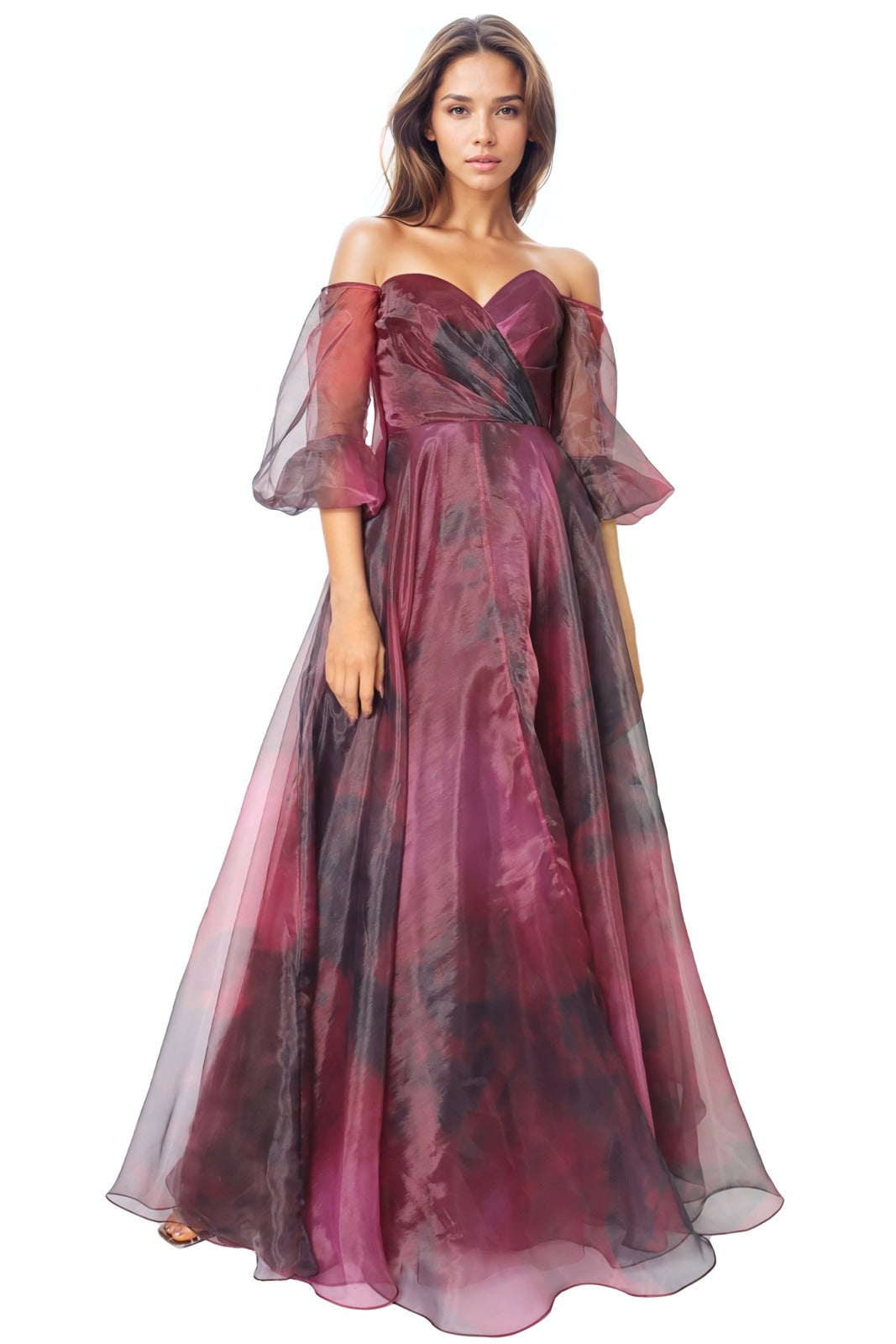 3/4 Puff Sleeve Organza Gown Gown Rene Ruiz Collection