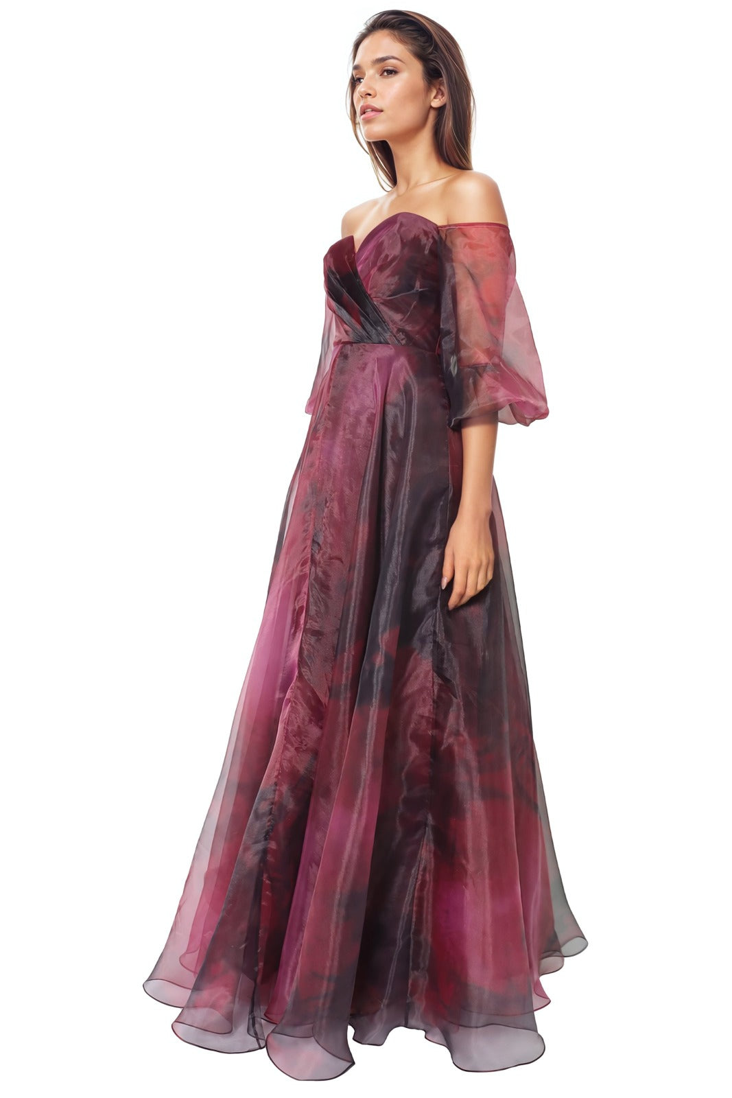 3/4 Puff Sleeve Organza Gown Gown Rene Ruiz Collection