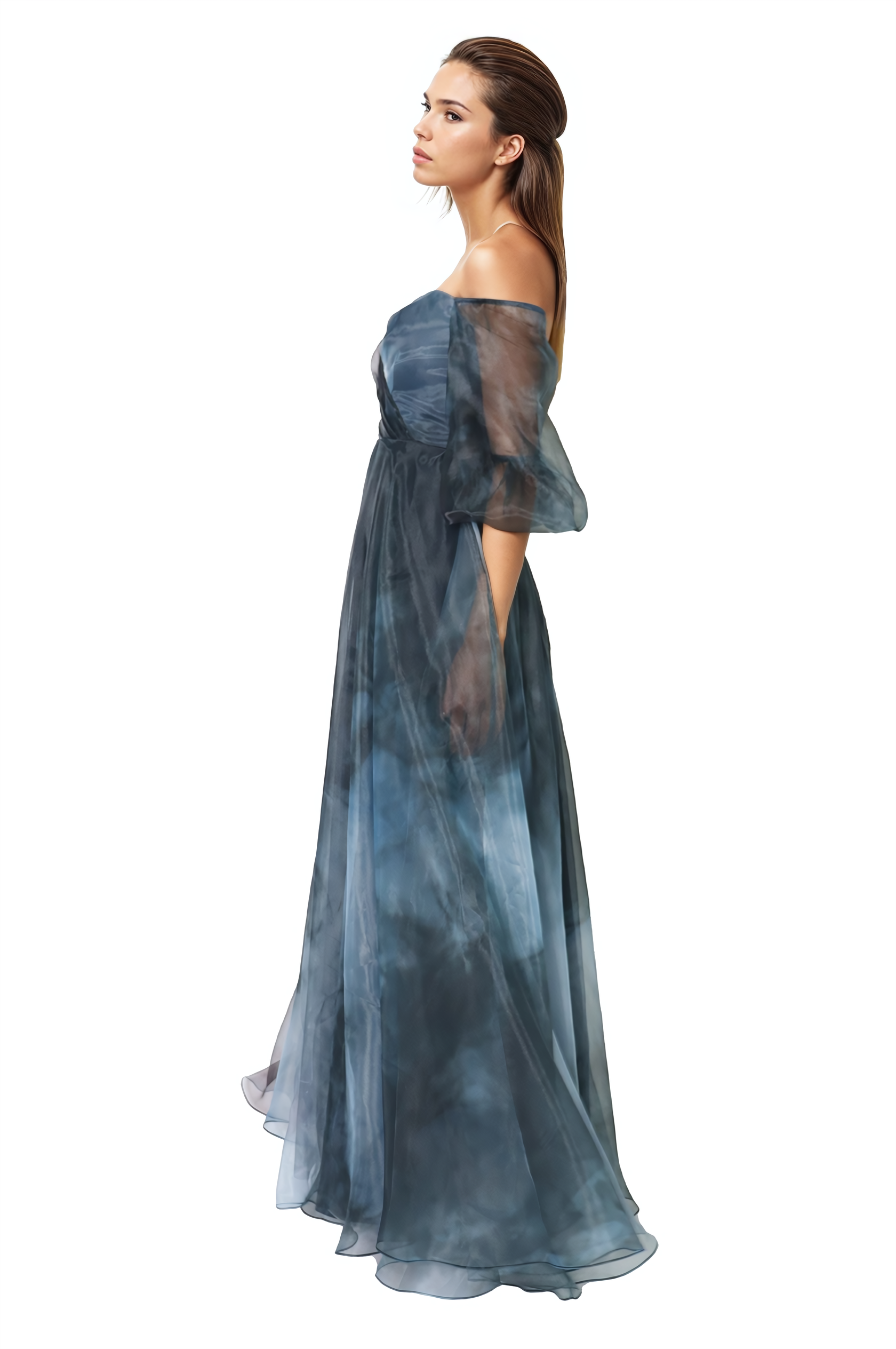 3/4 Puff Sleeve Organza Gown Gown Rene Ruiz Collection