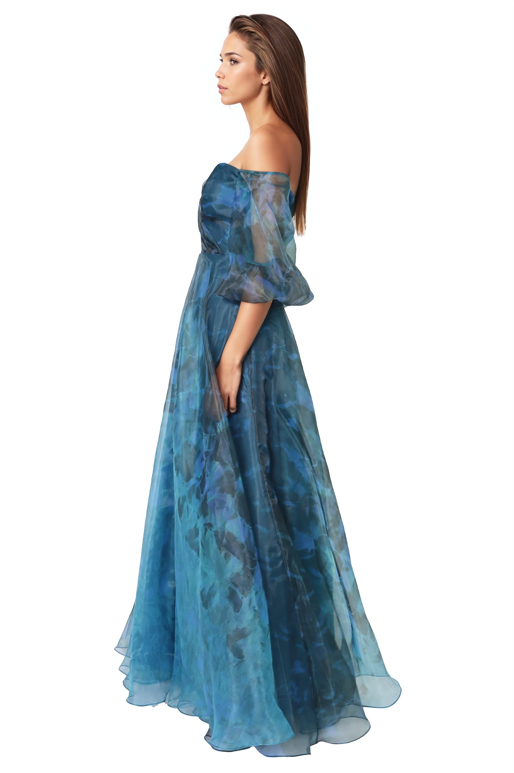 3/4 Puff Sleeve Organza Gown Gown Rene Ruiz Collection