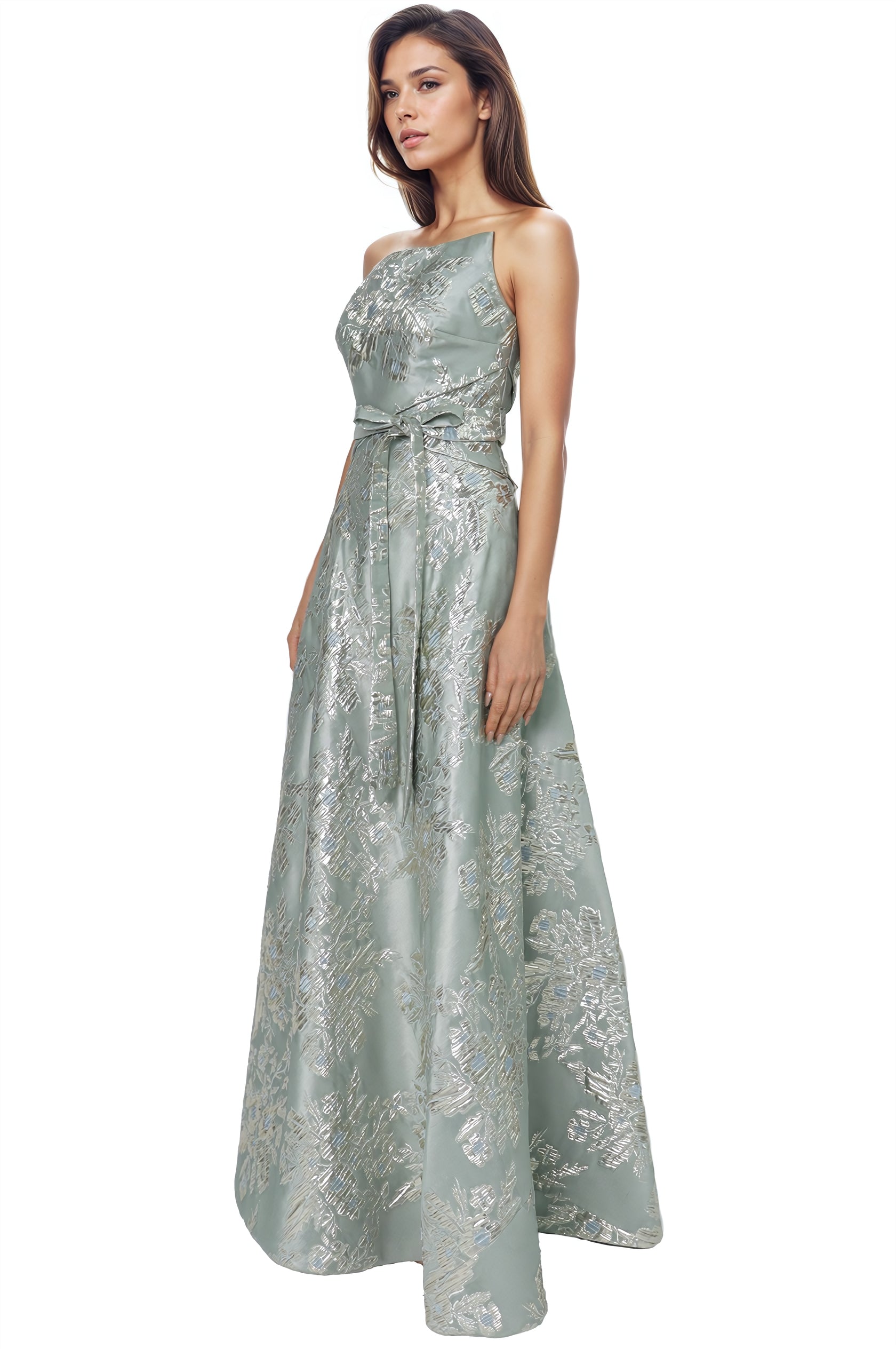 Strapless Floral Brocade Gown Gown Rene Ruiz Collection