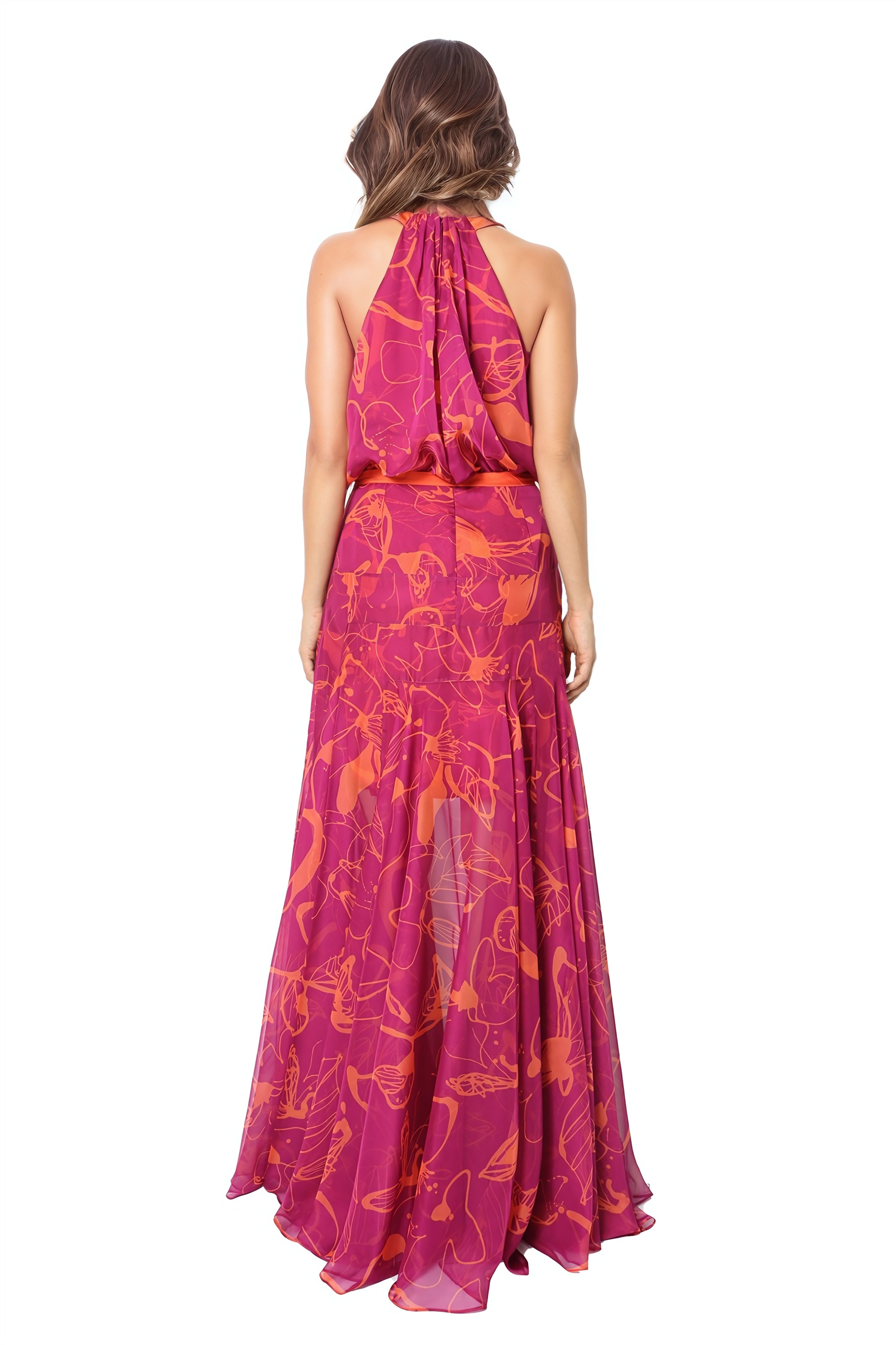 Halter Neck A-Line Chiffon Gown Gown Rene Ruiz Collection