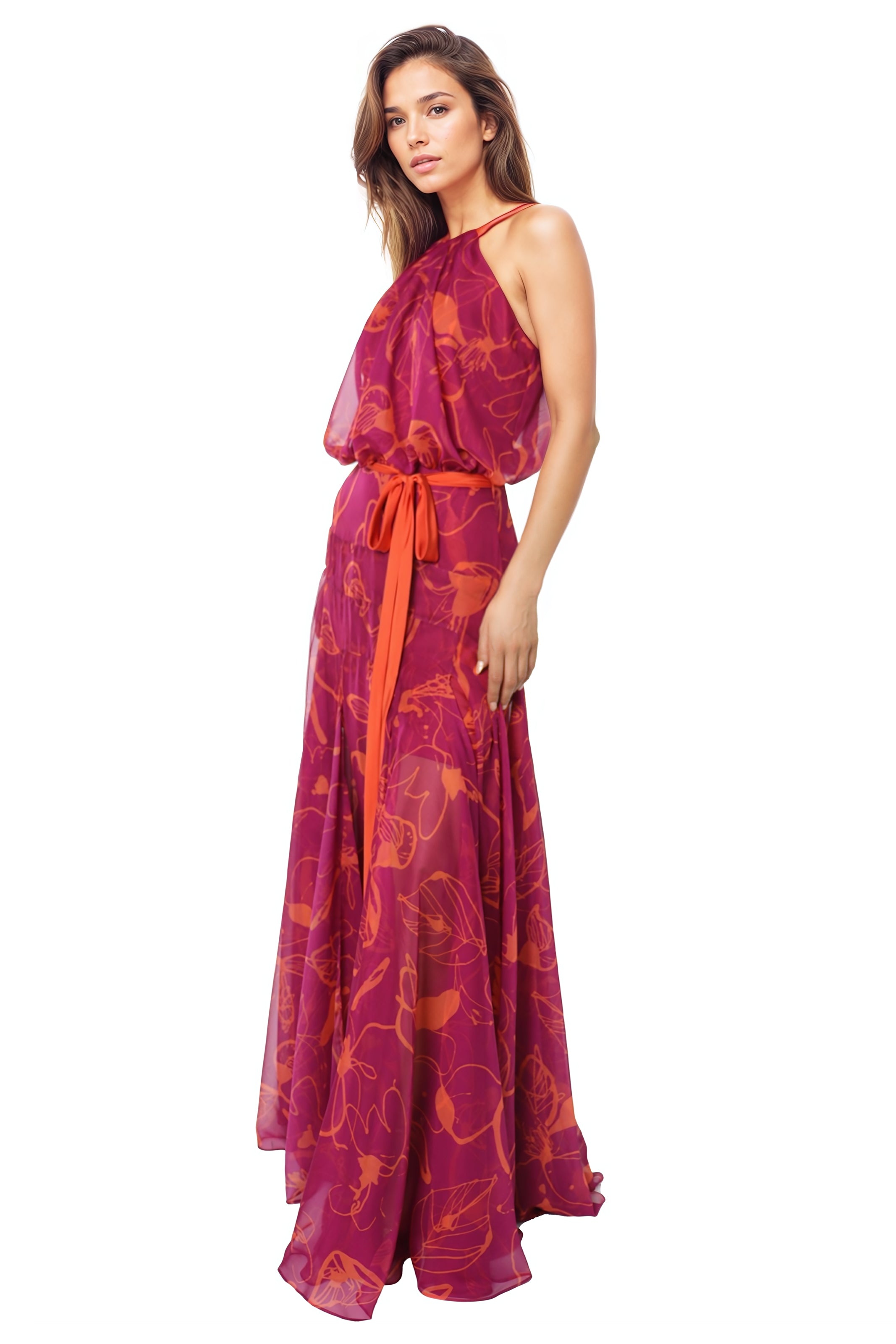Halter Neck A-Line Chiffon Gown Gown Rene Ruiz Collection