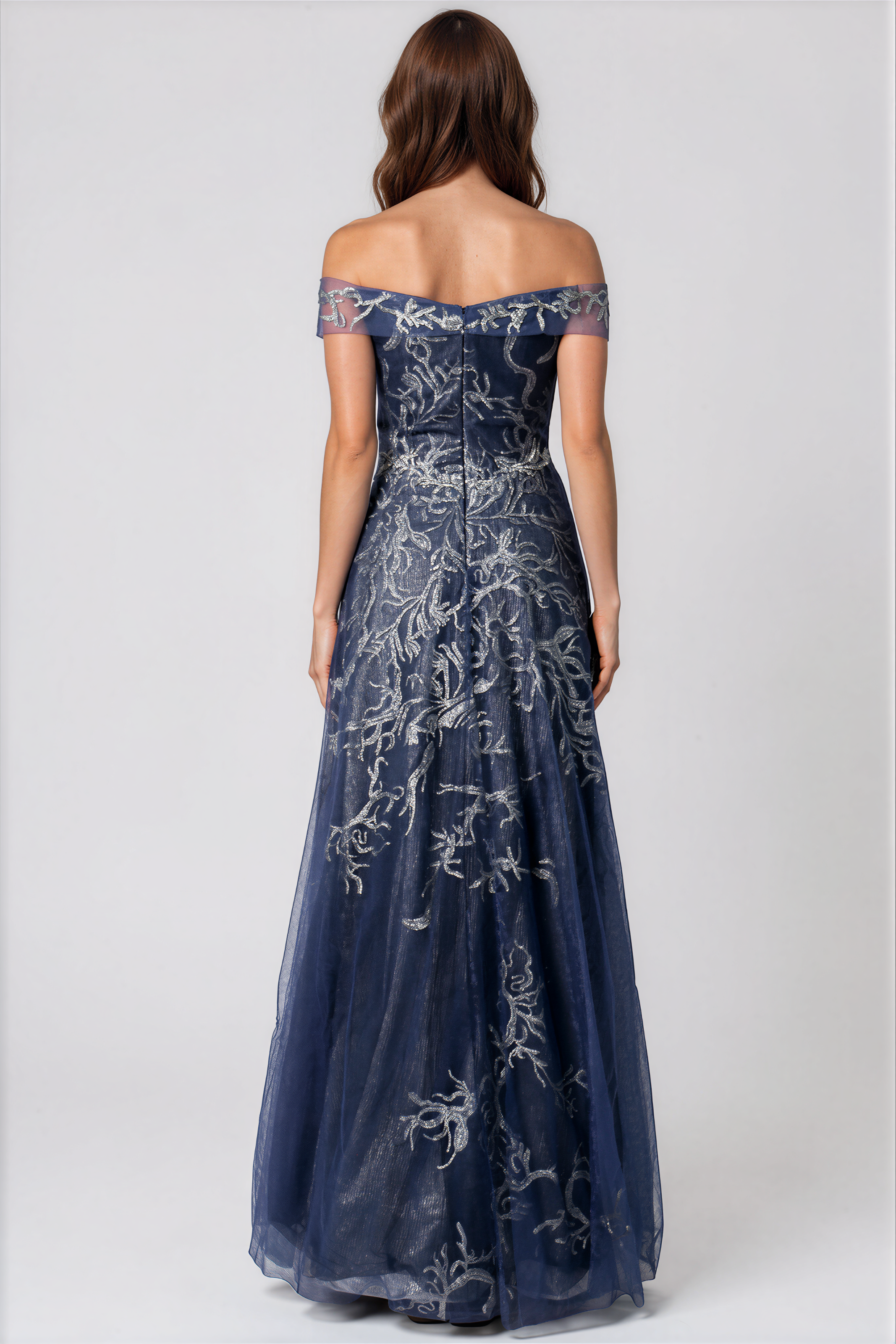 Sequin Embroidered Tulle A-Line Off The Shoulder Gown Gown Rene Ruiz Collection