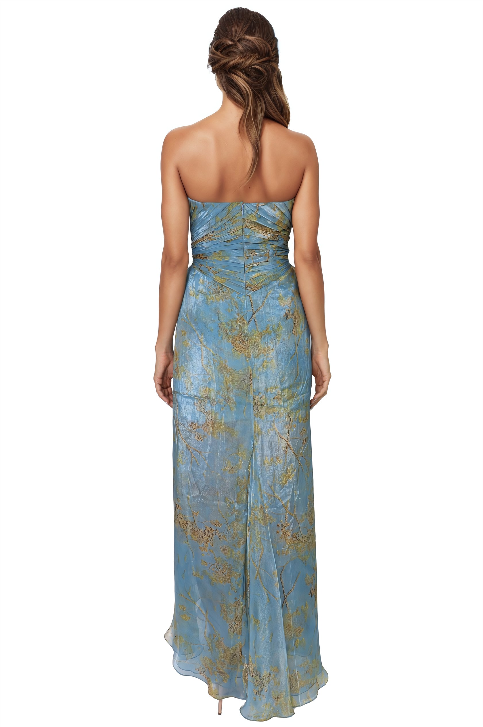 Strapless Chiffon Printed Gown Gown Rene Ruiz Collection