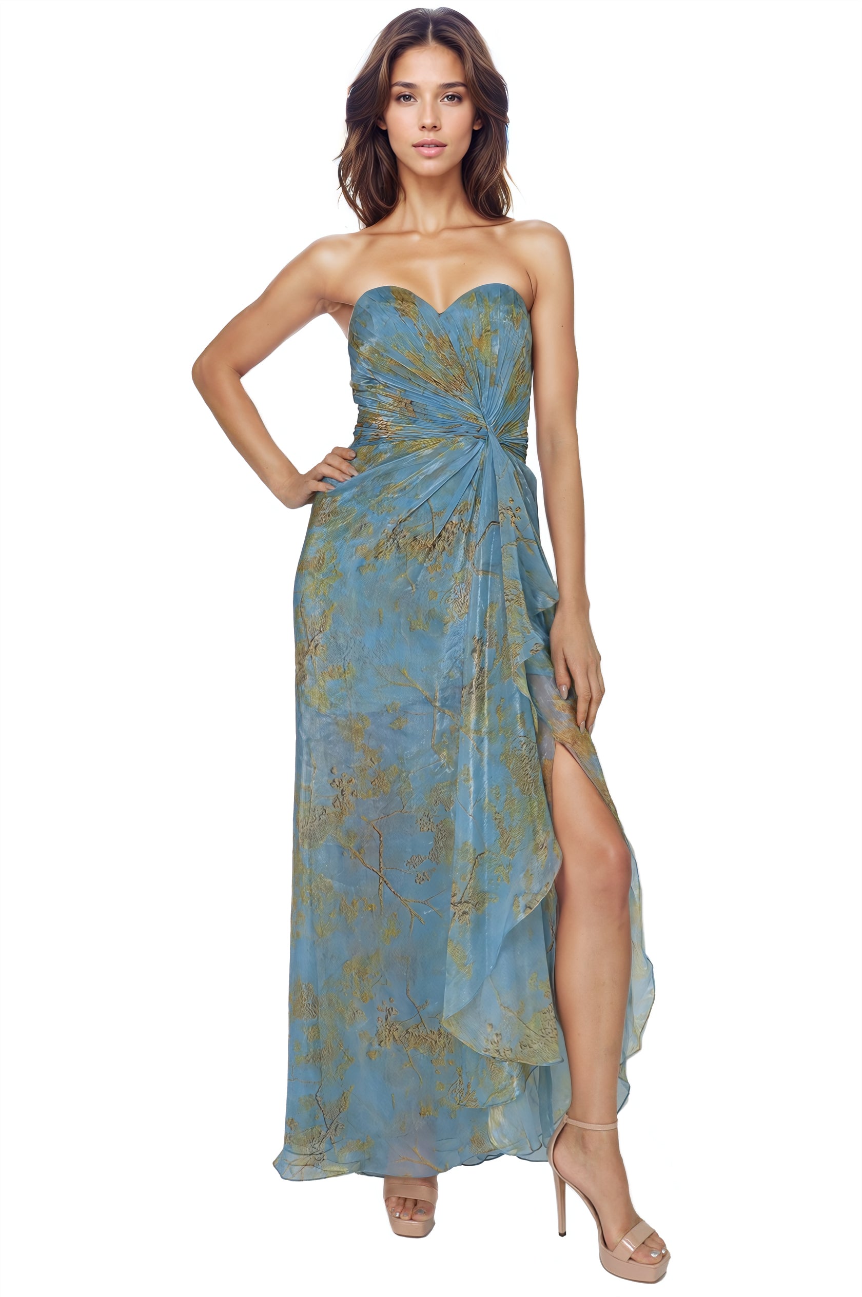 Strapless Chiffon Printed Gown Gown Rene Ruiz Collection