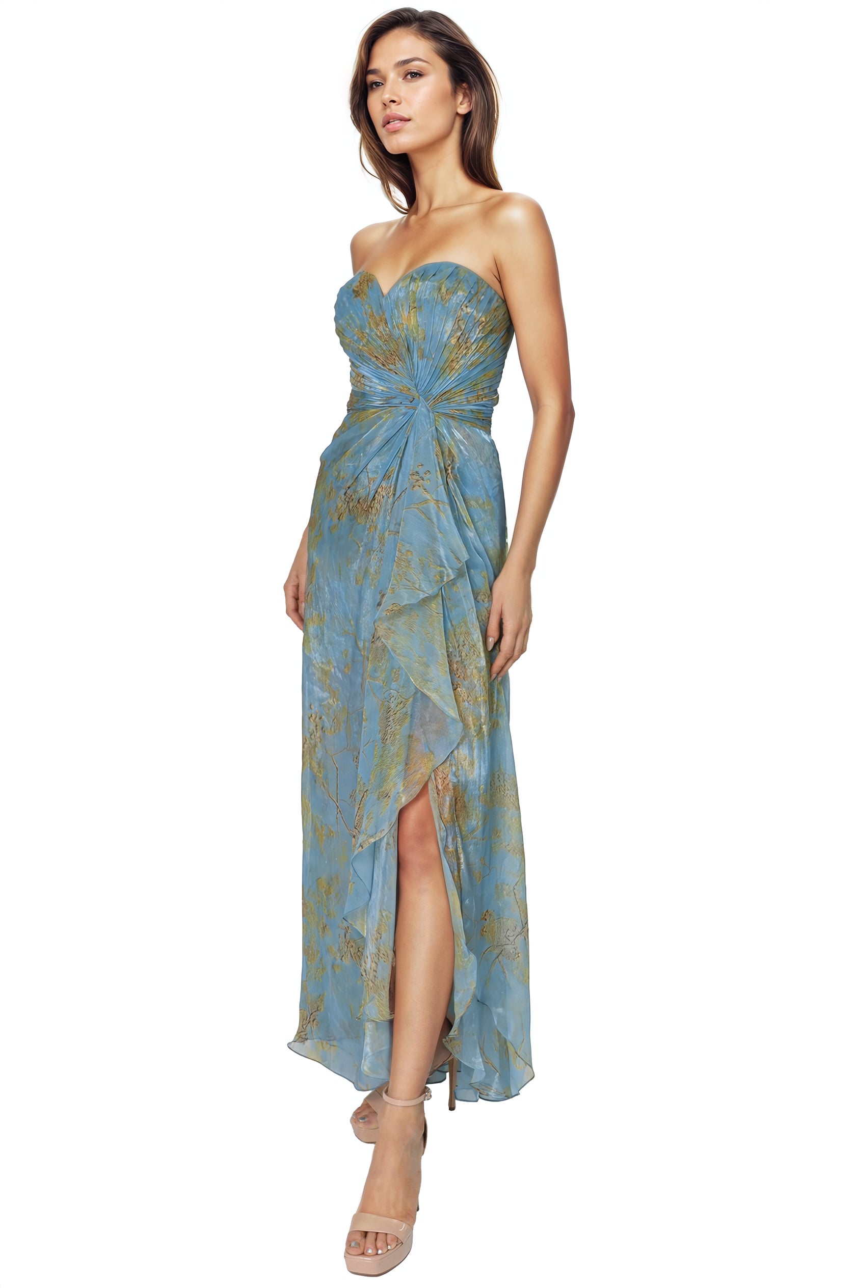 Strapless Chiffon Printed Gown Gown Rene Ruiz Collection