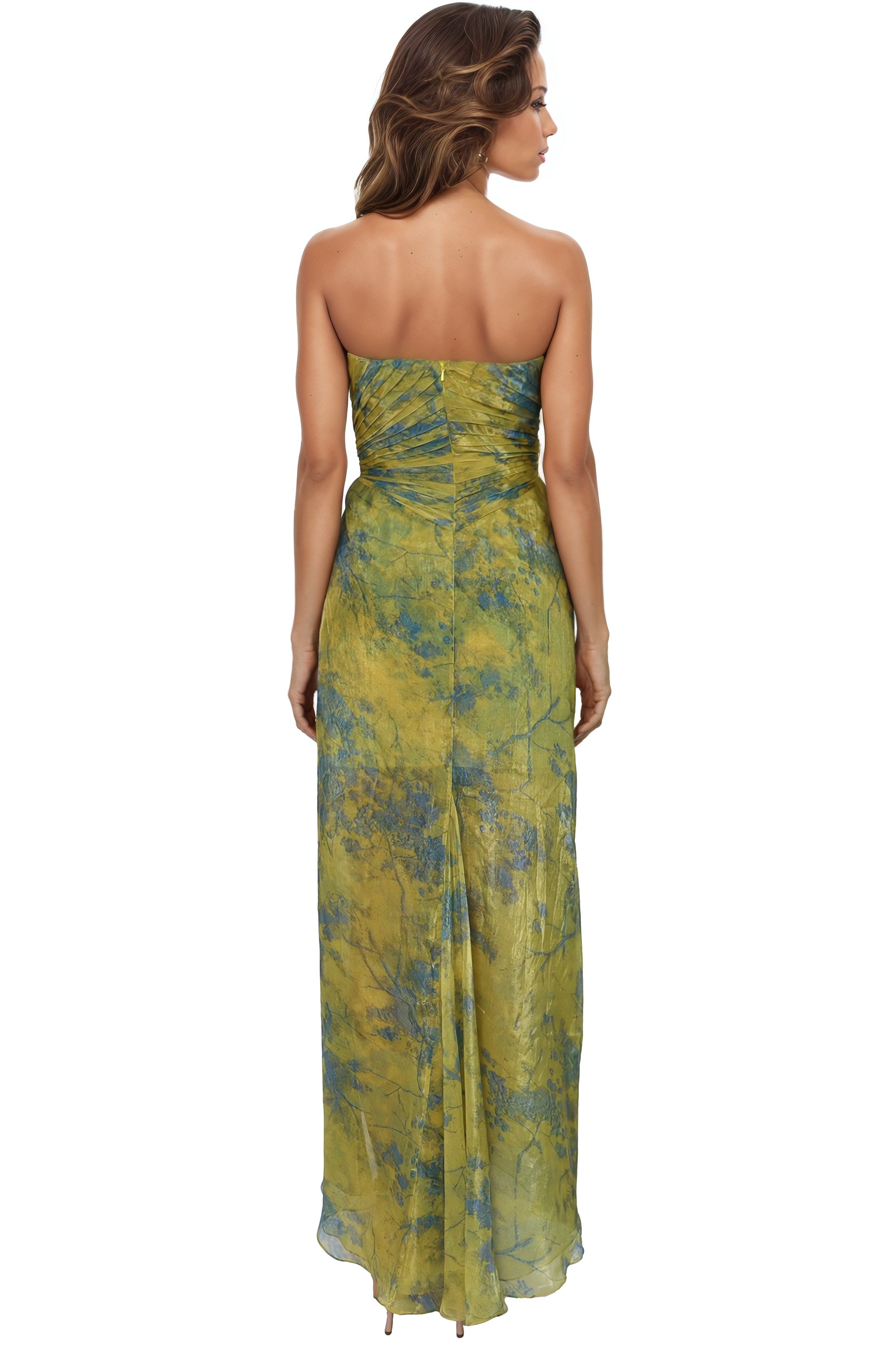 Strapless Chiffon Printed Gown Gown Rene Ruiz Collection