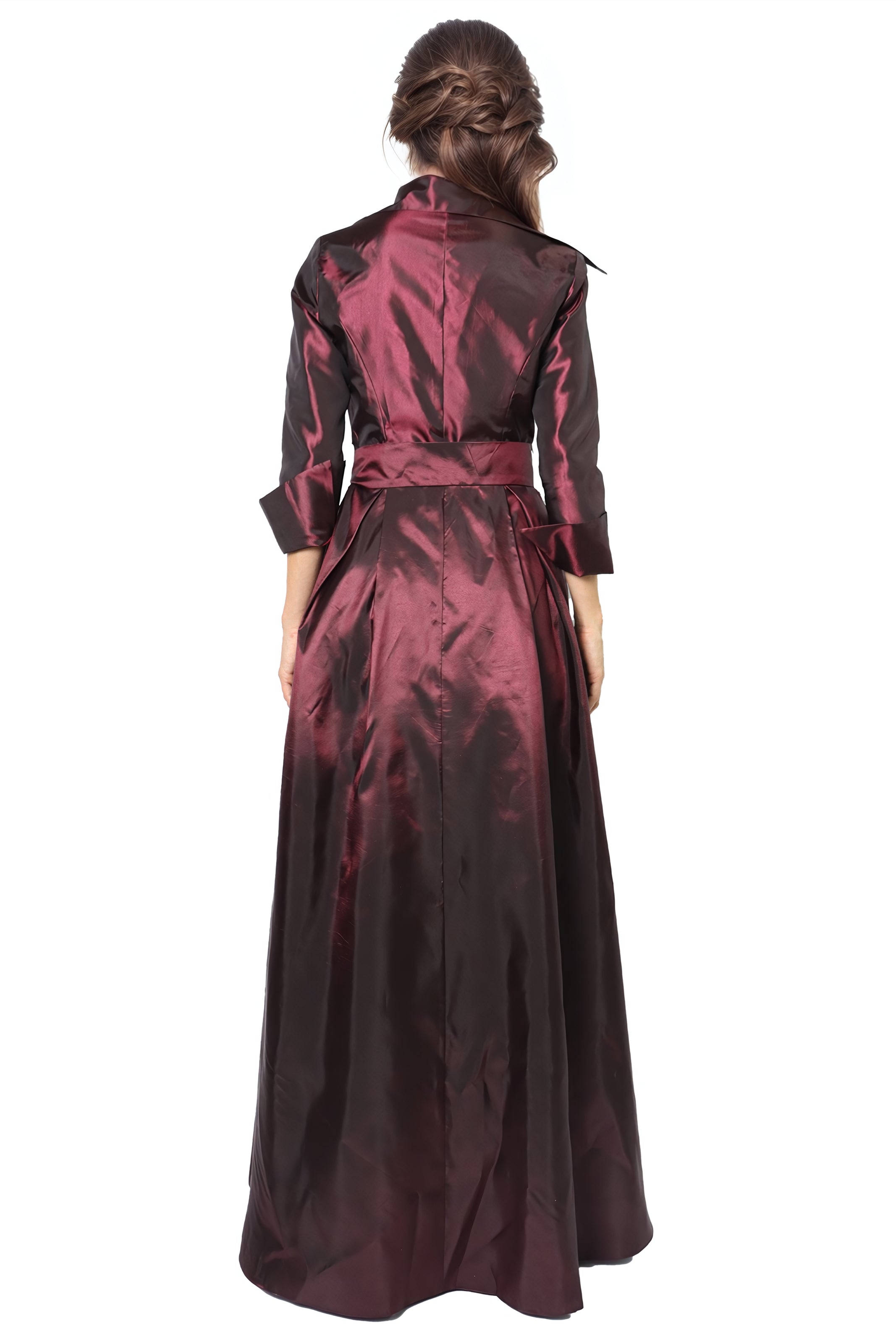 Belted A-Line Taffeta Gown Gown Rene Ruiz Collection